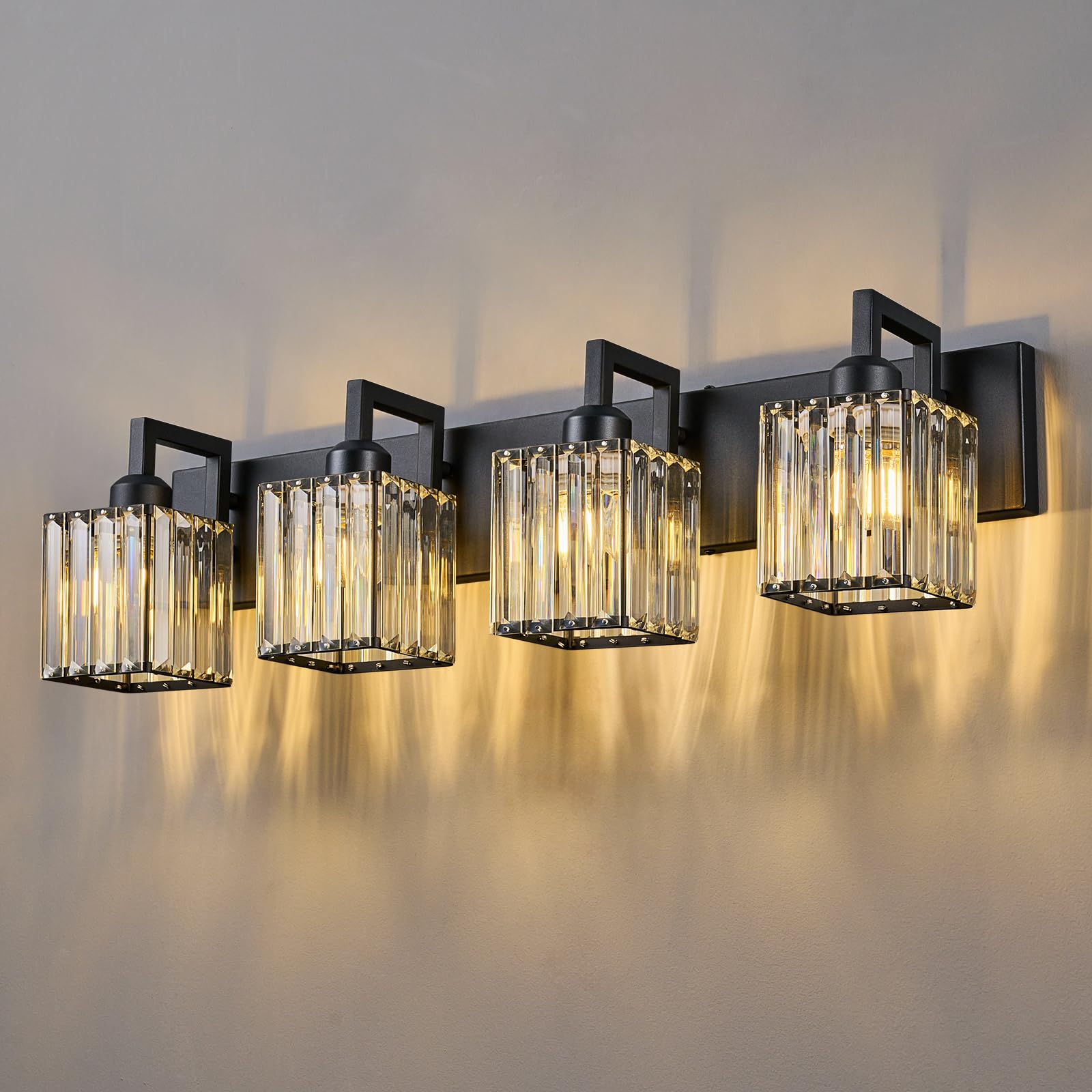FDPBY Modern Crystal Bathroom Vanity Light 4-Lights Black Metal JW-003