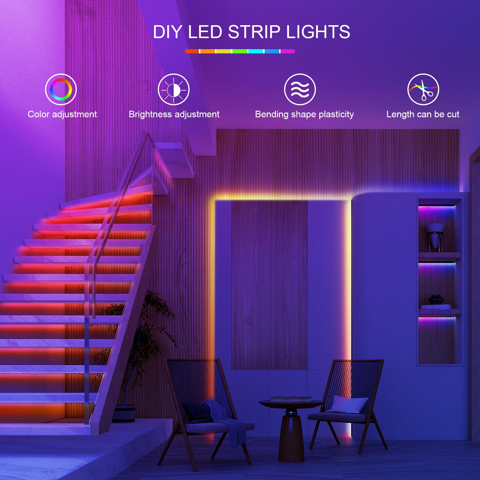 Hbowmdjia 50Ft Led Lights For Bedroom, Led Strip Lights Music Sync Corlor Changing, Led Light Strip With Remote & App Control Rgb Strip, Led Lights For Room Dorm Home Classroom Ceiling Decor