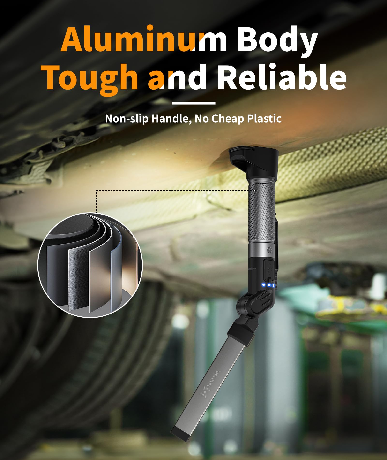 Hotligh Magnetic Light - 800 Lumens Work Light With Multifunctional Foldable Design  2200 Mah Magnetic Flashlight  3 Lighting Modes Mechanic Flashlight For Car Repairing/Emergency  2 Pack