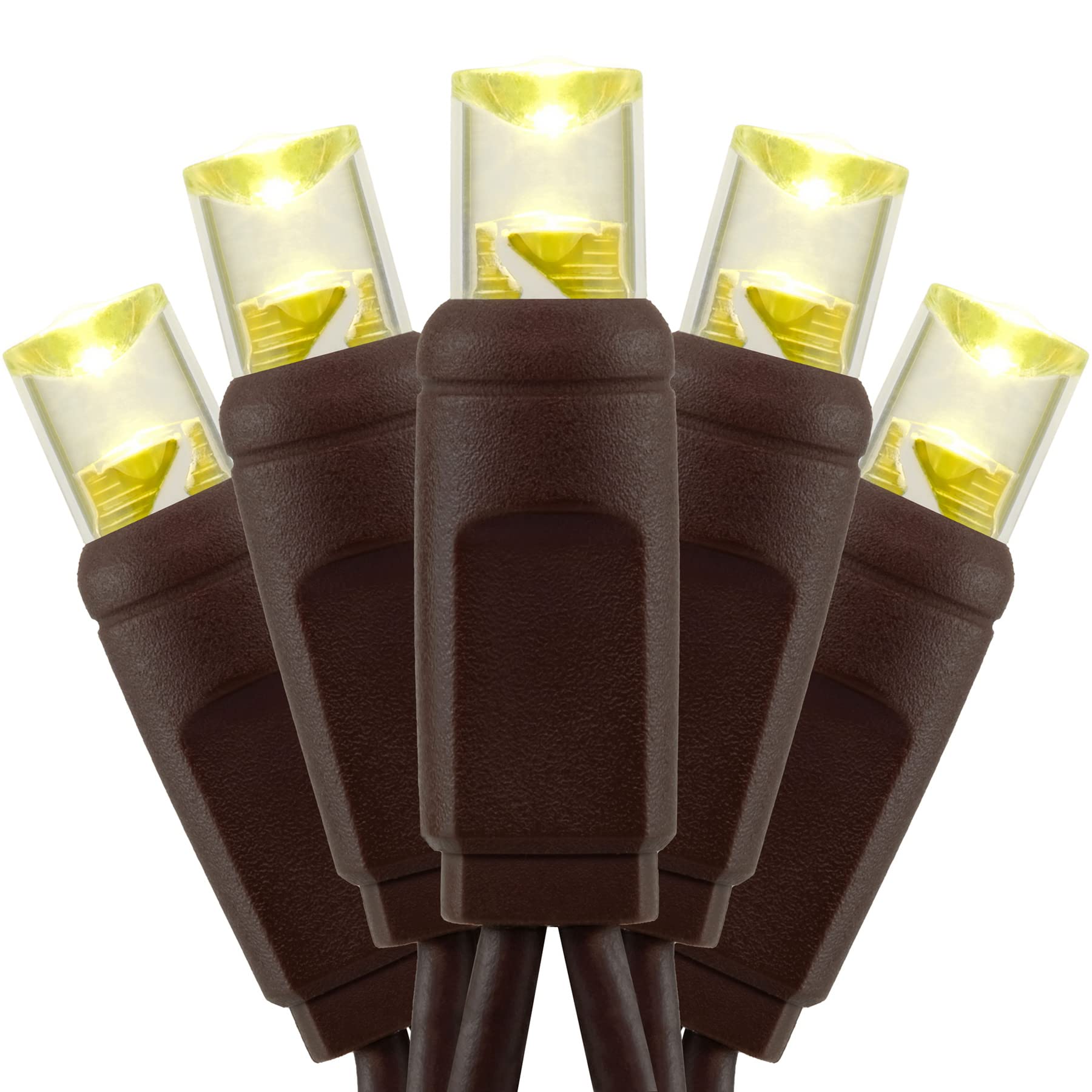 YULETIME 48ft Warm White LED Christmas Lights, 140 Count, Waterproof, Brown Wire, Model BDA-L-70E/2F