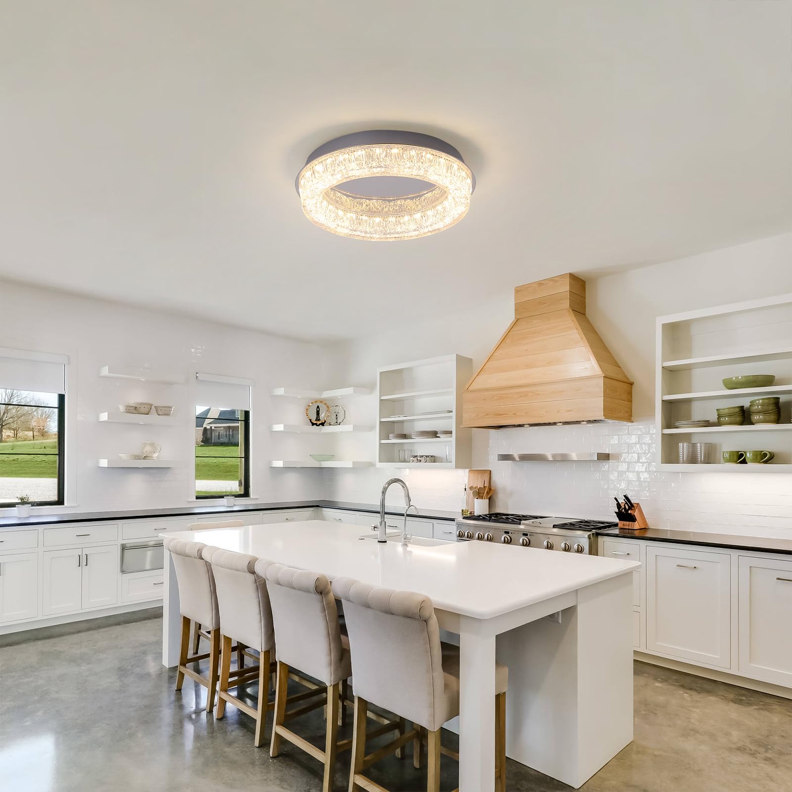 Qcyuui Flush Mount Ceiling Light 12.2In Modern Led Ceiling Light Round Led Light Fixture With Acrylic Lampshade Ceiling Lamp For Bedroom Kitchen Entryway Hallway Foyer Chrome 3000K