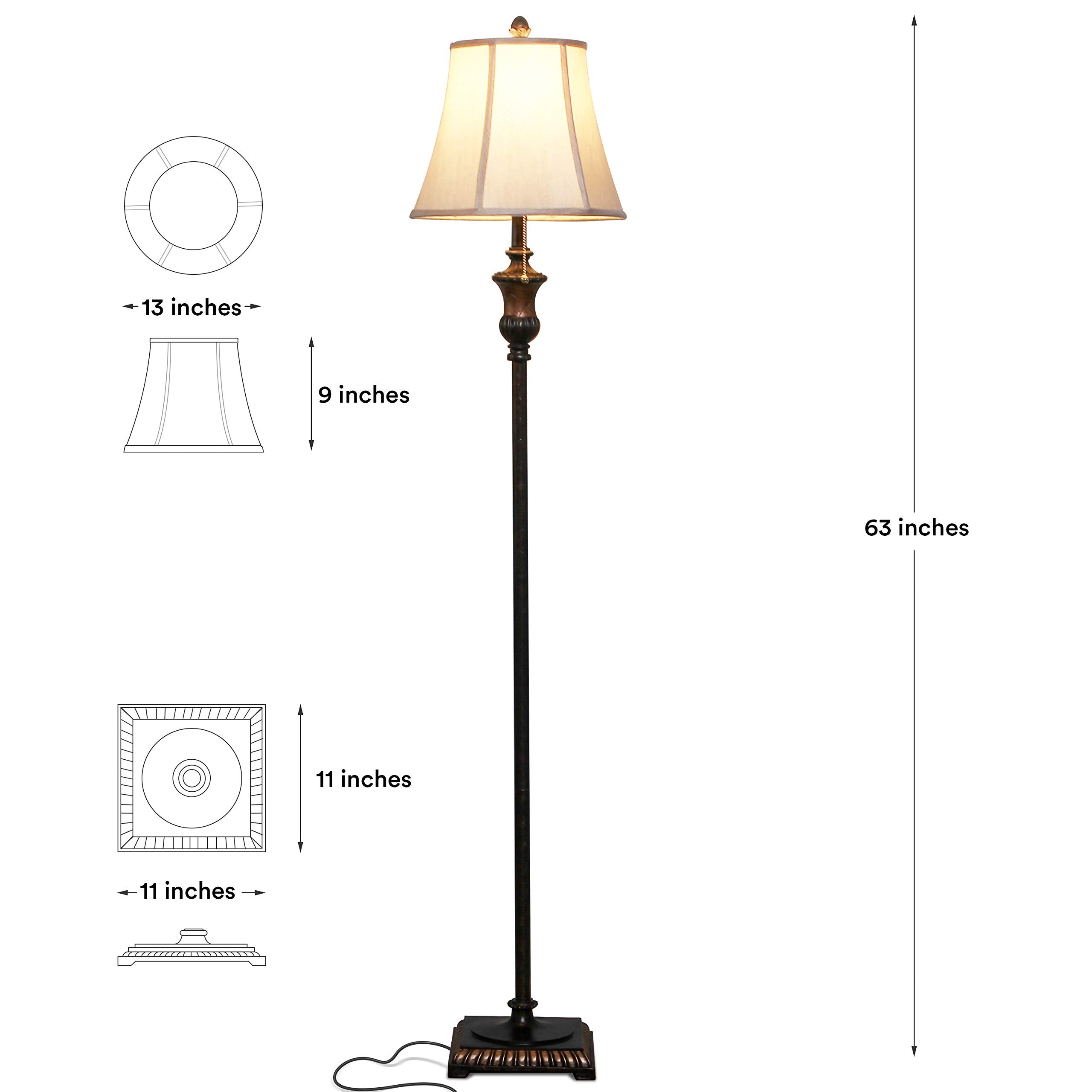 Brightech Sophia Led Floor Lamp - Mid Century Modern Bronze Design With Fabric Shade For Bedroom, Living Room & Office - Model Fl-Sphia-Bnz