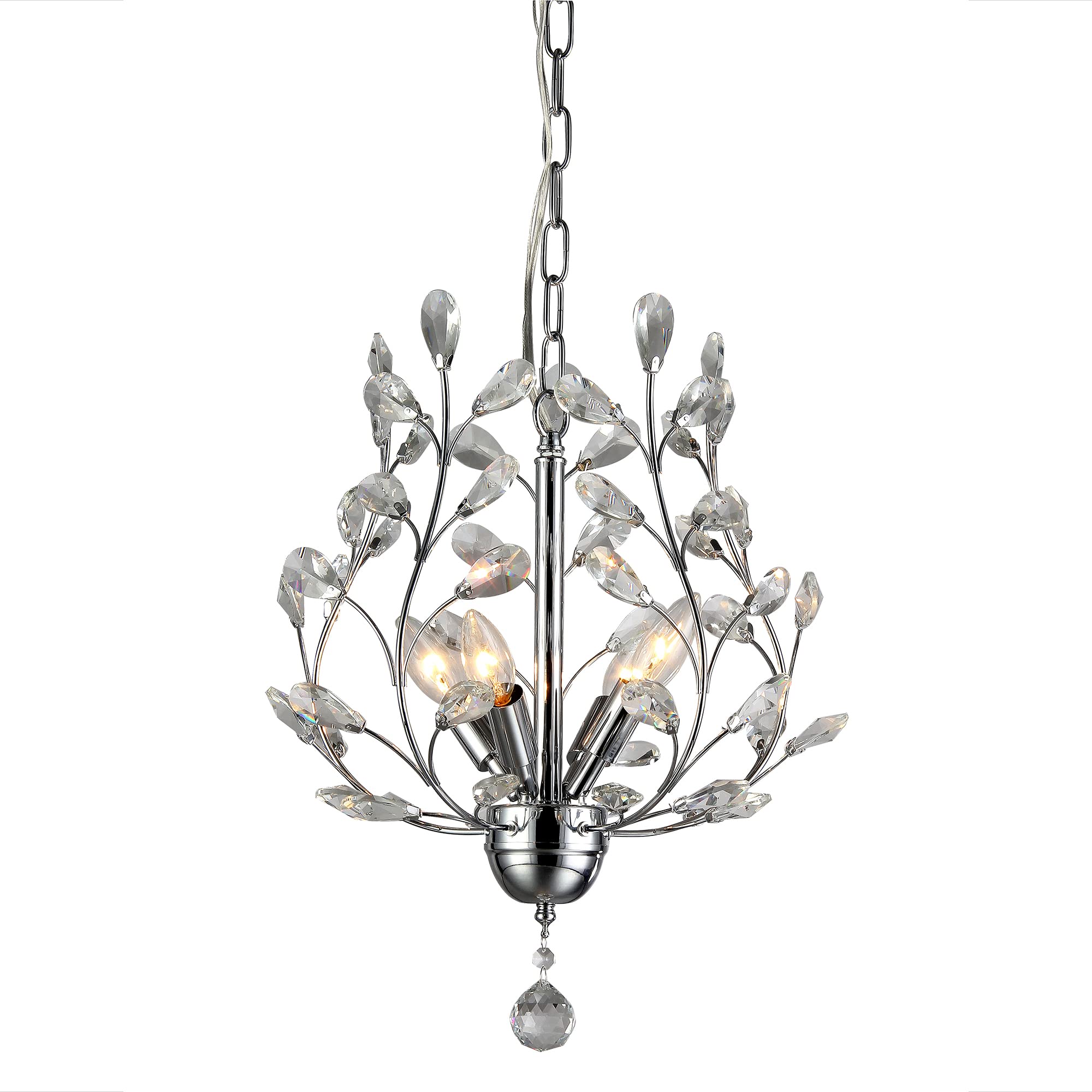 Whse Of Tiffany 4-Light Chrome Crystal Chandelier, 13-Inch, Elegant Metal Lighting Fixture