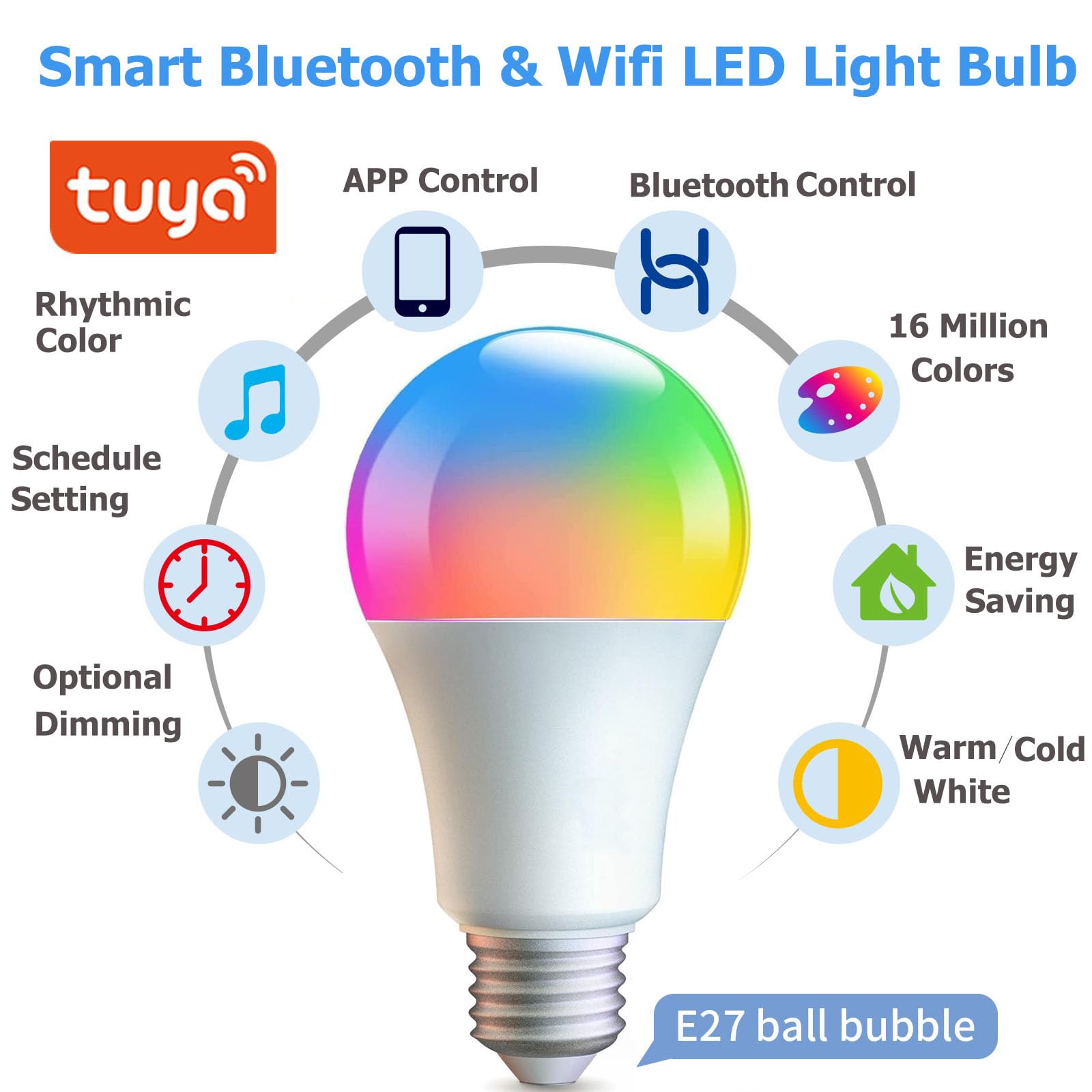 Afinsea Smart Light Bulbs,Wifi & Bluetooth Led Light Bulb That Compatible With Alexa & Google Home, Color Changing Light Bulb, 10W A19 E26 2.4Ghz Wifi Light Bulbs 60 Watt Equivalent, 800Lm Dimmable