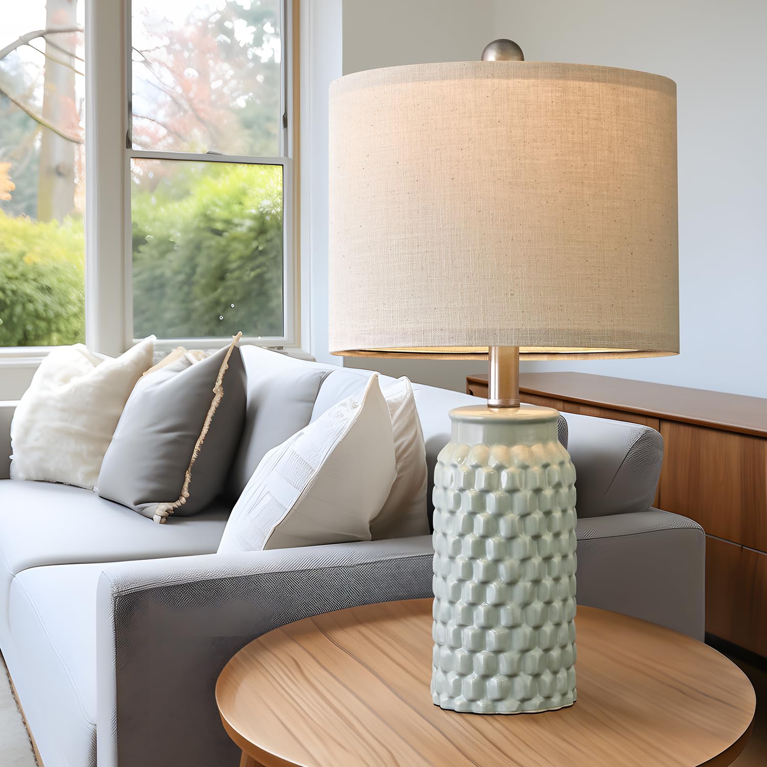 Usumkky 20.5 Inches Modern Ceramic Green Bedside Lamp Set Of 2 For Bedroom Decor Farmhouse Table Lamp For Living Room Office Dor