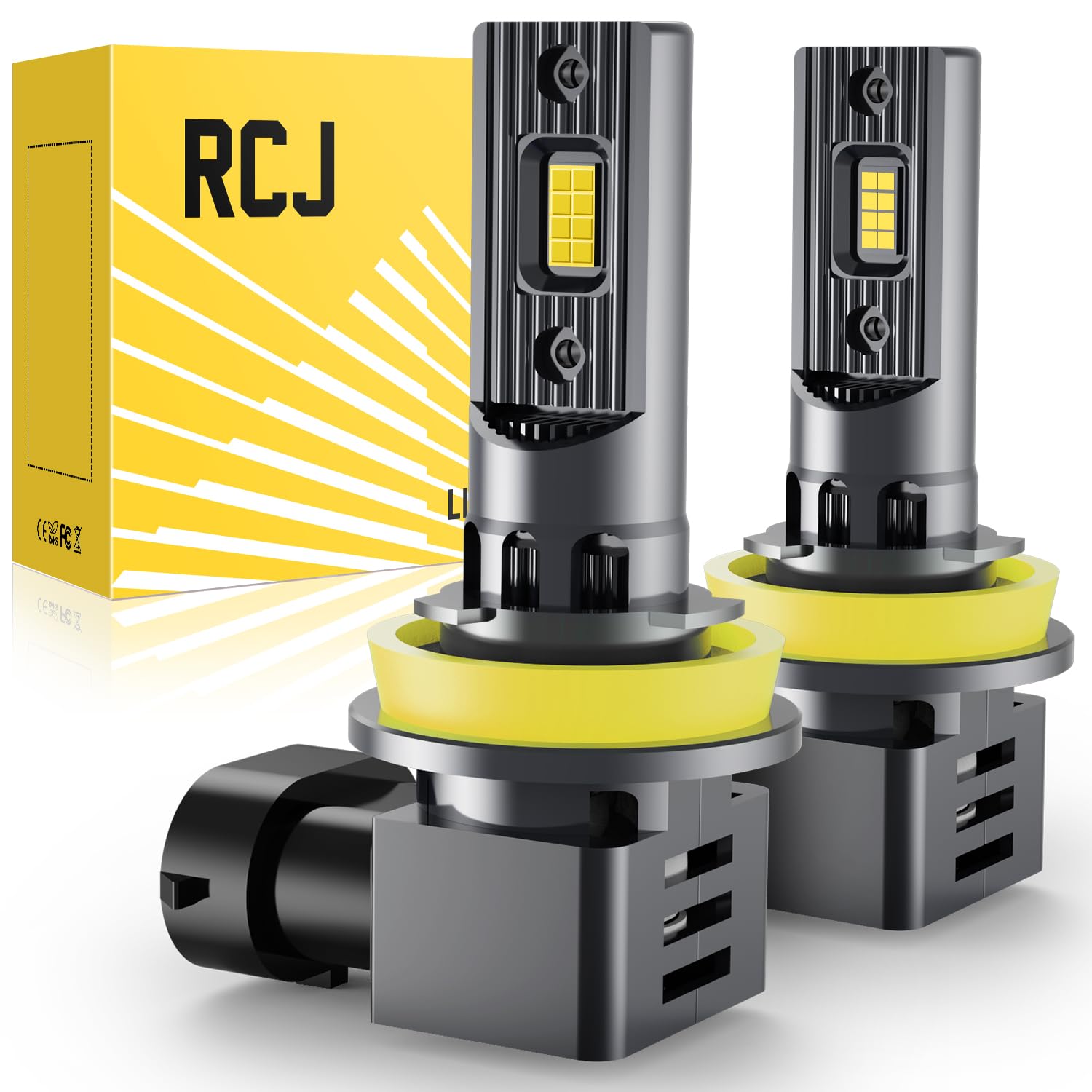 RCJ H11 Fog Bulbs 100W 30000LM Super Bright Cool White, H11/H9/H8 Size, Plug and Play, Pack of 2, Aluminum Cooling Fan