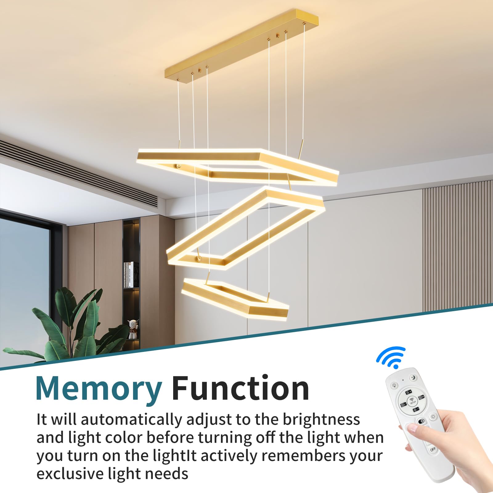 Matven Pendant Light, LED Chandelier with Remote, Dimmable, 15.74x23.62x31.49, Aluminum, Modern Design, for Kitchen & Dining Room