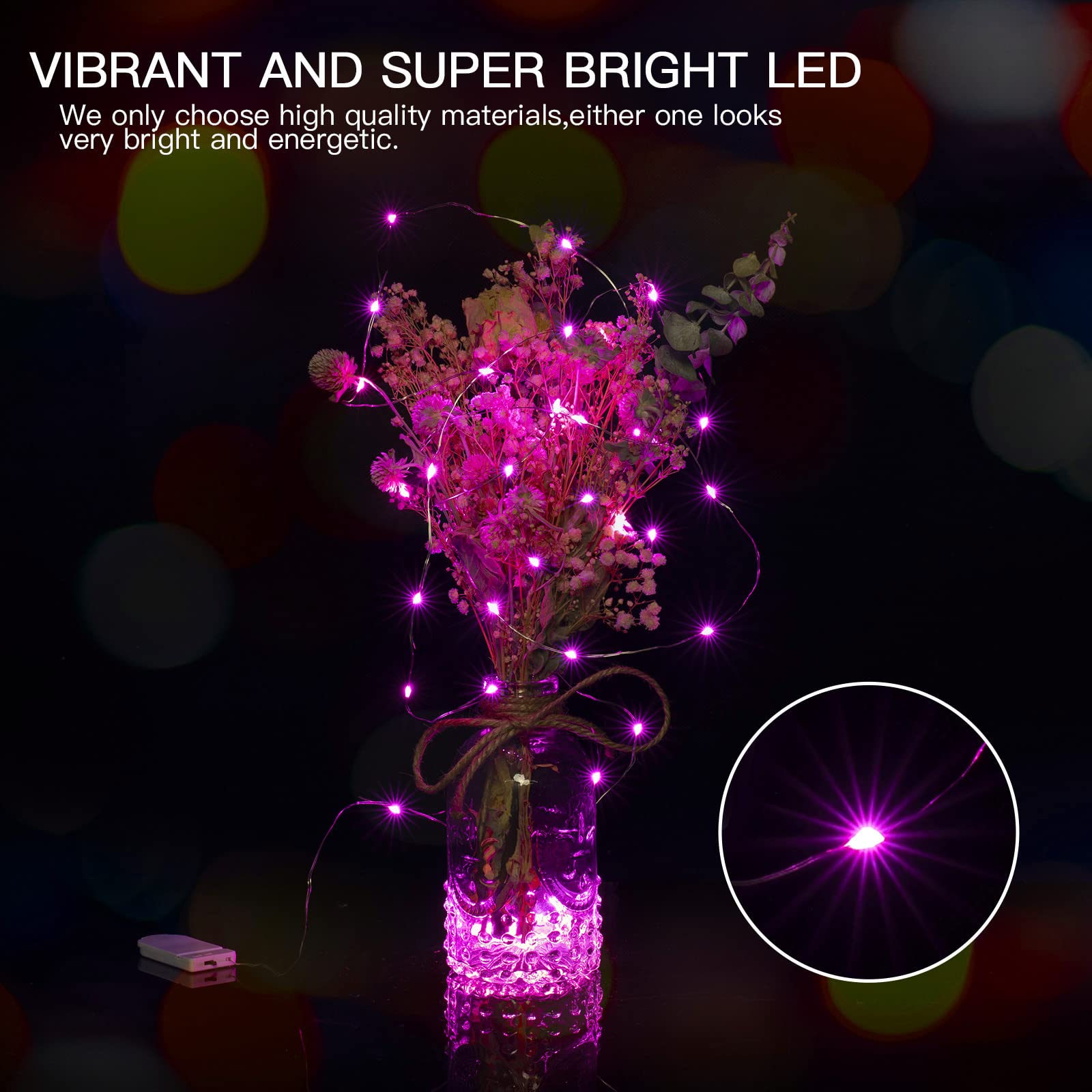 Brightown Valentine's Day 12 Pack Pink Led Fairy Lights Battery Operated String Lights Waterproof Silver Wire 7 Feet 20 Led Fire