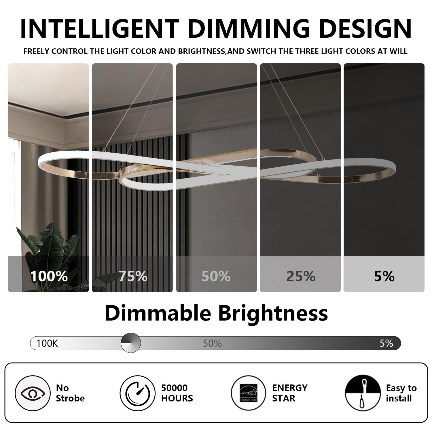 Modern Led Pendant Light For Kitchen Island Lighting Modern Gold Chandelier For Dining Room Light Fixture Over Table,Led Chandelier Light Fixture Height Adjusted (Electroplated Gold)