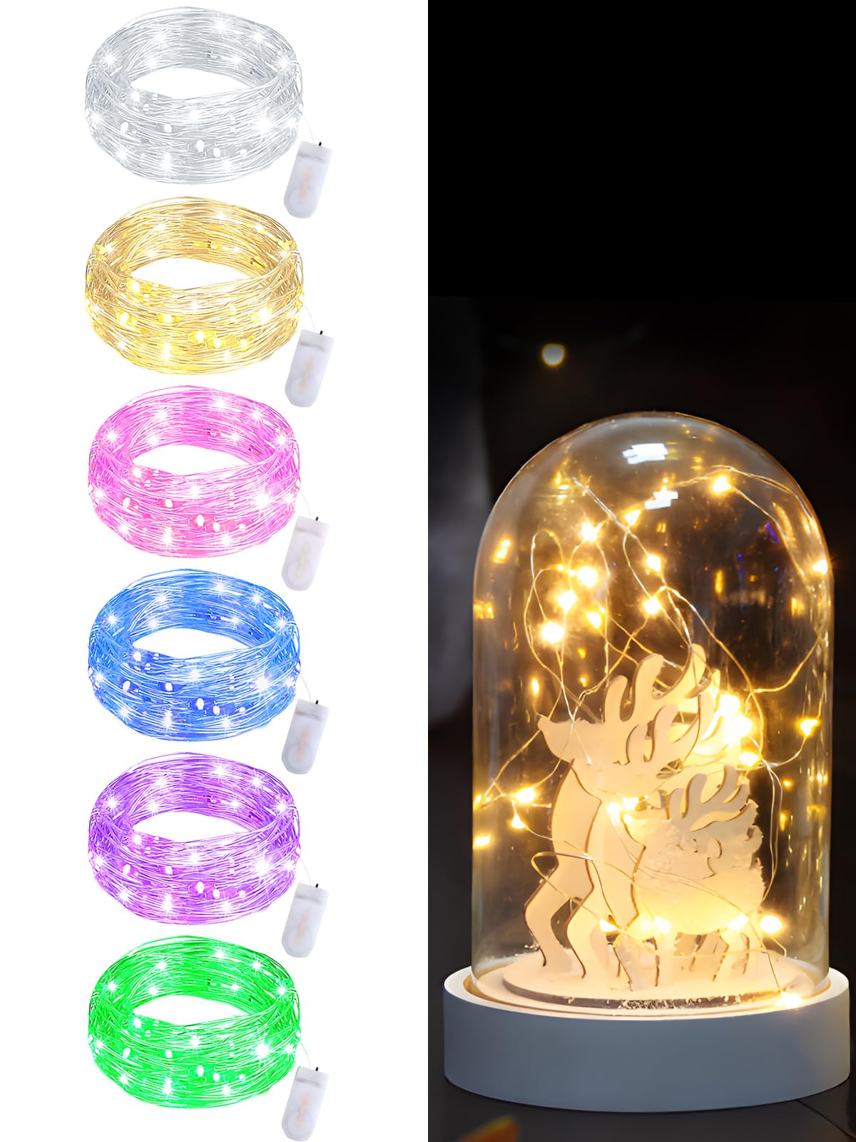 Fairy Lights Battery Operated, 6-Pack 7.2ft w/20 LED Mini Lights String Lights for Christmas Decoration Waterproof Silver Wire for Mason Jar/Centerpiece Table/Bedroom/Wedding/Valentines Decoration