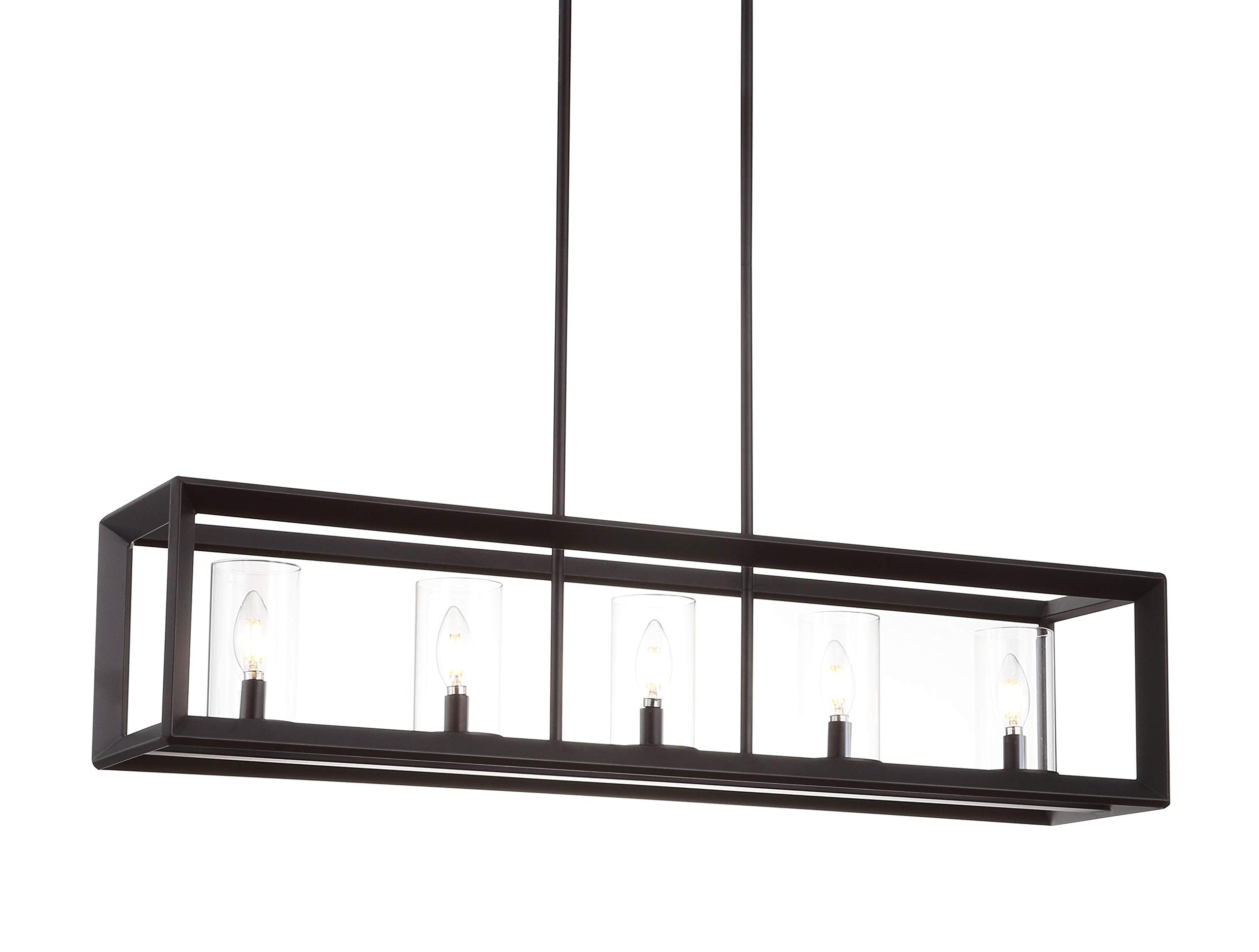 JONATHAN Y LED Pendant Light, 5-Bulb, Metal/Glass, Oil Rubbed Bronze/Clear, Model JYL7414A, Contemporary Design for Dining Room, Kitchen,