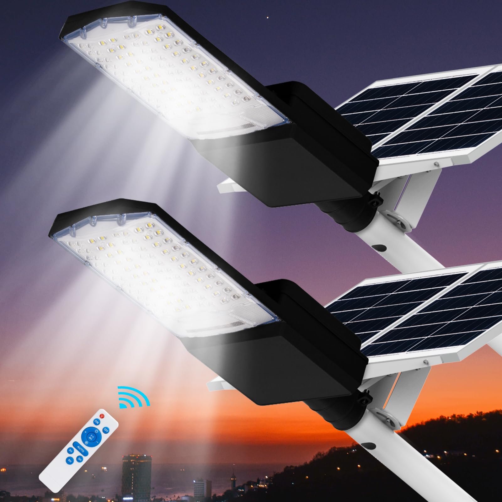 LANGY 2-Pack Solar Street Lights Outdoor 800W, Solar Parking Lot Light 6700K 80000LM Outdoor LED Solar Street Light Dusk to Dawn