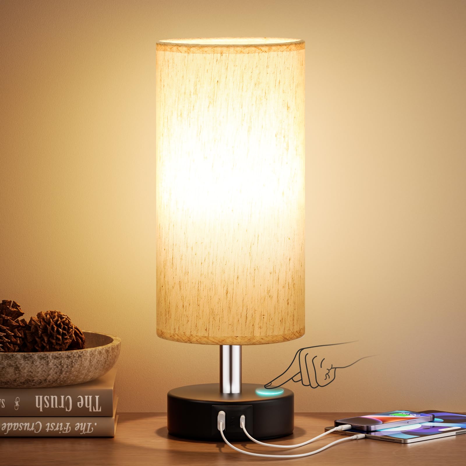 PartageiZ Small Touch Bedside Lamp for Bedroom - Table Lamps for Nightstand, Minimalist Night Stands Light Lamp, Desk Lamps for Reading Room, Kids Room, Living Room, Office, Dorm