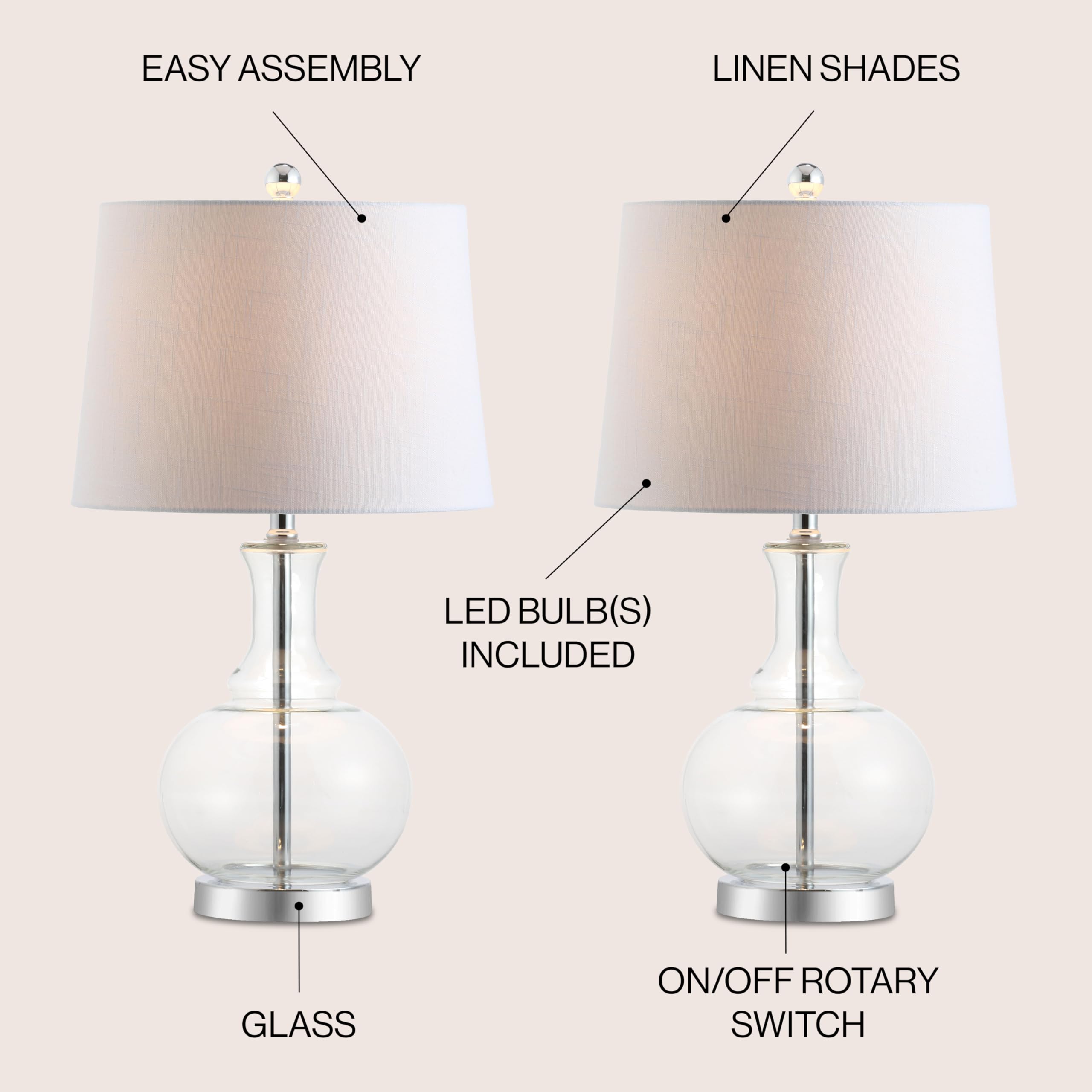 Jonathan Y Jyl1068B-Set2 Set Of 2 Table Lamps Lavelle 25'' Glass Led Table Lamp Contemporary Transitional Bedside Desk Nightstan