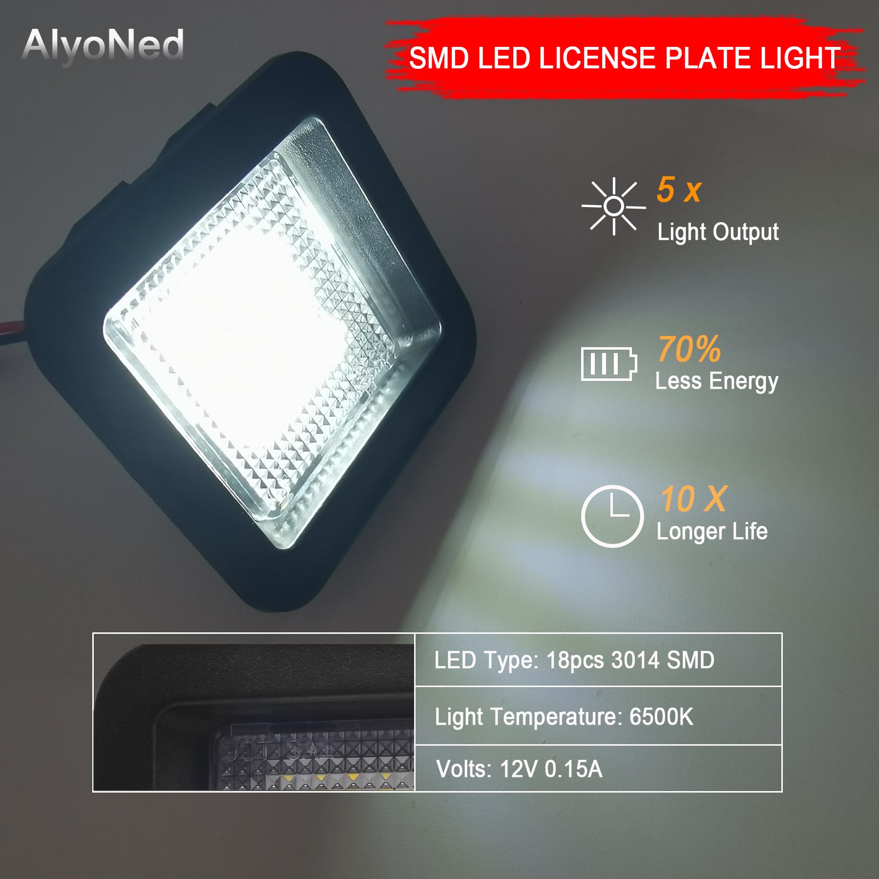 AlyoNed LED License Plate Lights Tag Lamp Assembly, Clear Lens, 6500K White, Compatible with Ford F150 2015-2020, Raptor 2017-202