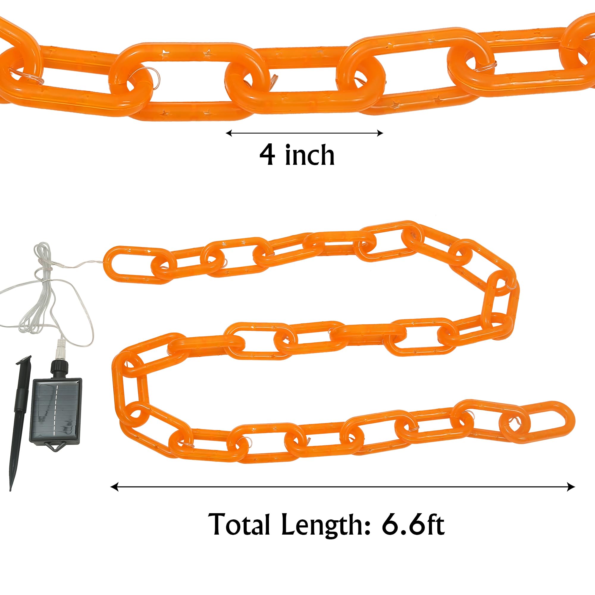 Halloween Decoration Solar Light String 6.6Ft  100 Led Orange Chain Lights. Ip44 Waterproof  8 Lighting Modes. Perfect For Horror Costume Accessories  Haunted House Courtyards & Halloween Party Decor.