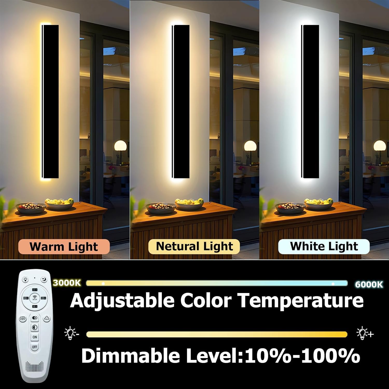 Enmln 24In Modern Outdoor Lights Fixture 4.33In Wide Dimmable Exterior Wall Lights For Garage And Front Door Long Outdoor Wall Sconce Ip65 Waterproof Black Led Outdoor Entrance Lighting