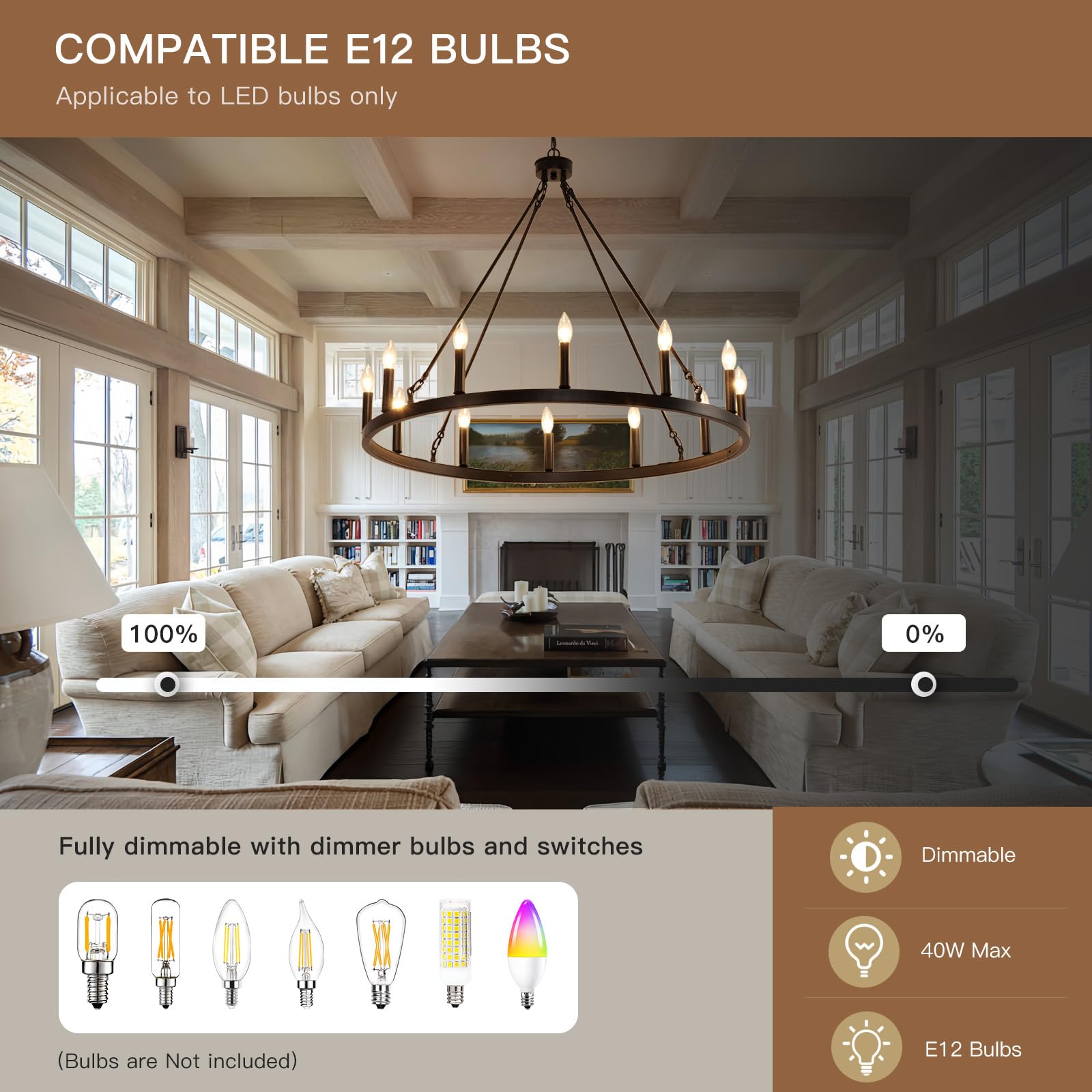 Baoure 38 Inch Black Wagon Wheel Chandelier, 12-Light Farmhouse Industrial Round Wagon Wheel Chandelier For Outdoor Porch Living Room Hallway Foyer