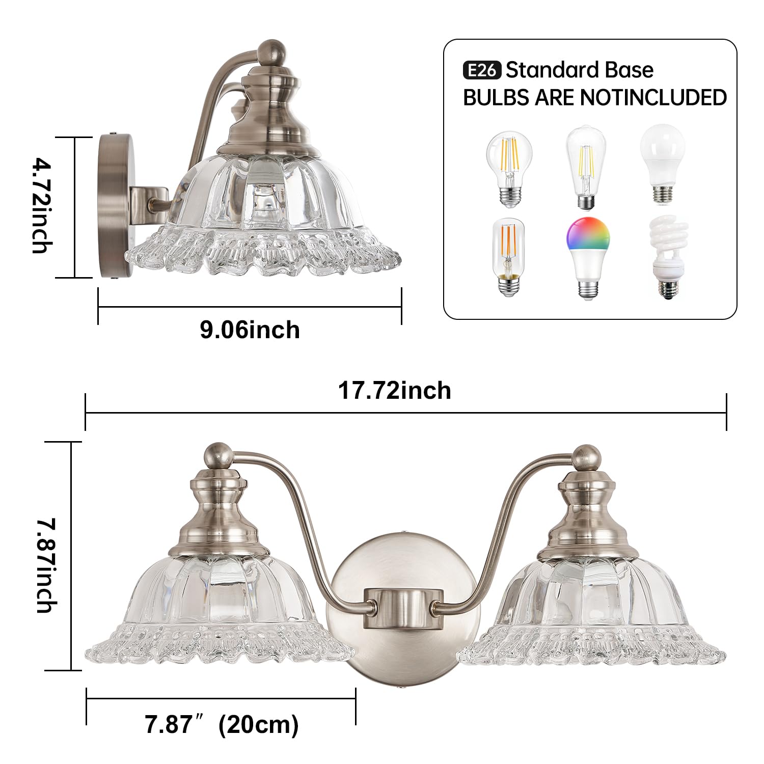 Xiedun Brushed Nickel 2 Light Vanity Lights Fixture Lights For Bathroom