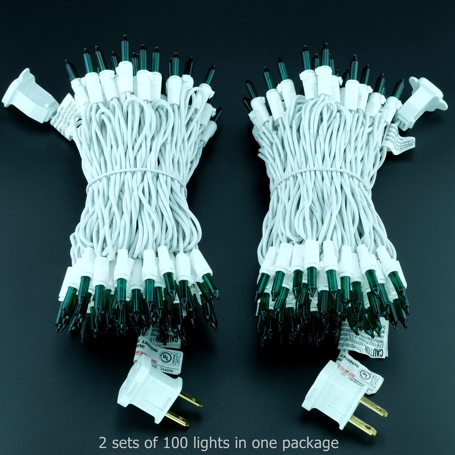 Yuletime Green Christmas Lights, 66Ft 200 Count, Ul Certified, Incandescent Mini Light Set, Model Dds-L-100E/2F, Pack Of 2 Sets