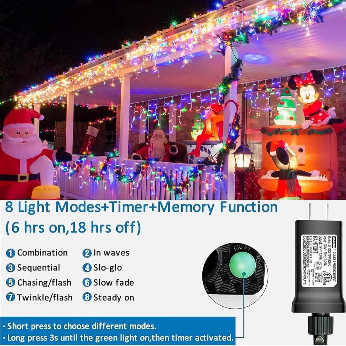 Yeguo 33Ft 400 Led Icicle Christmas Lights Outdoor Waterproof, 80 Dropsicicle Lights Indoor, 8 Modes Icicle Xmas Lights With Mem