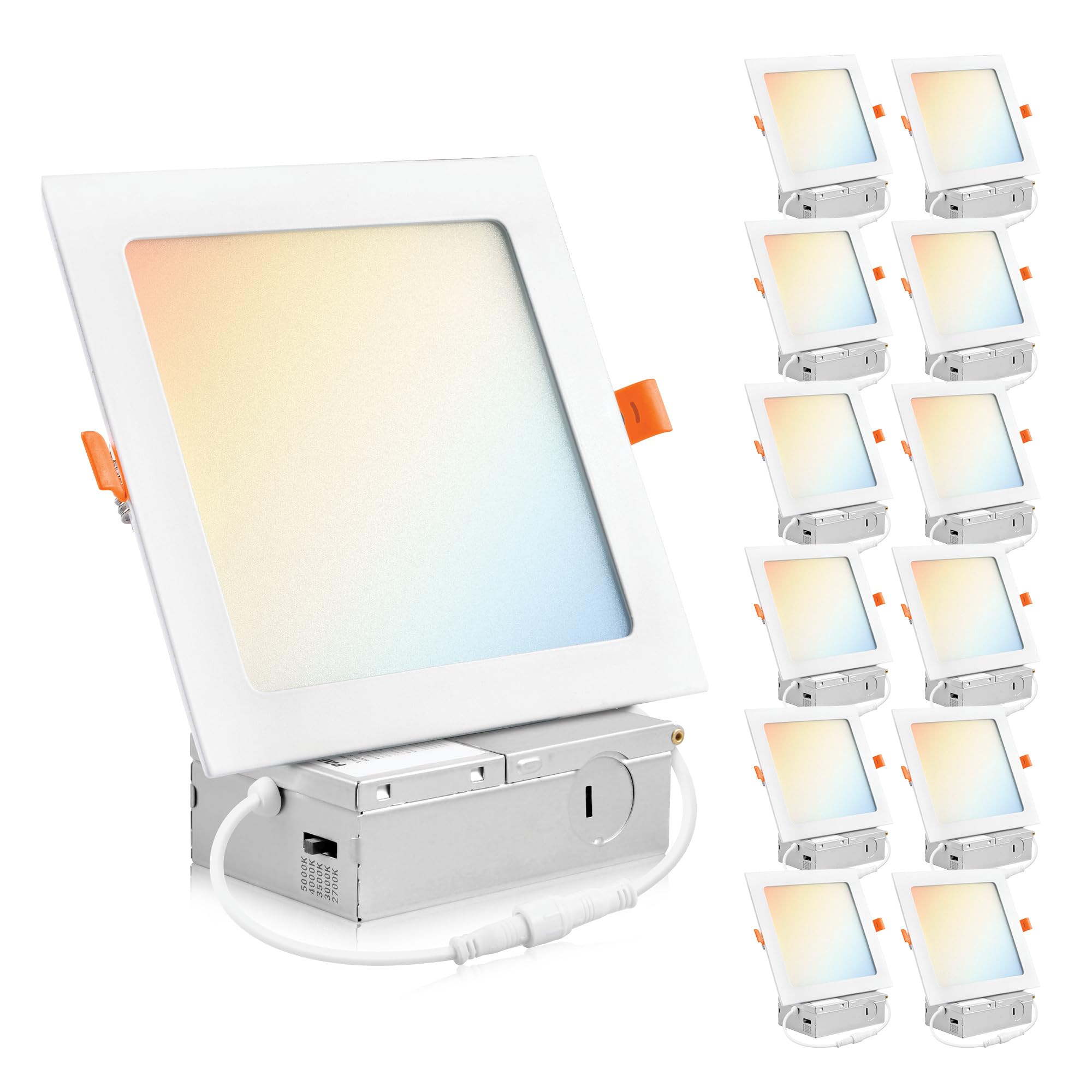 Parmida (12 Pack) 6 Inch Square 5Cct Ultra Thin Led Recessed Lighting With Junction Box, 2700K/3000K/3500K/4000K/5000K 5 Color S