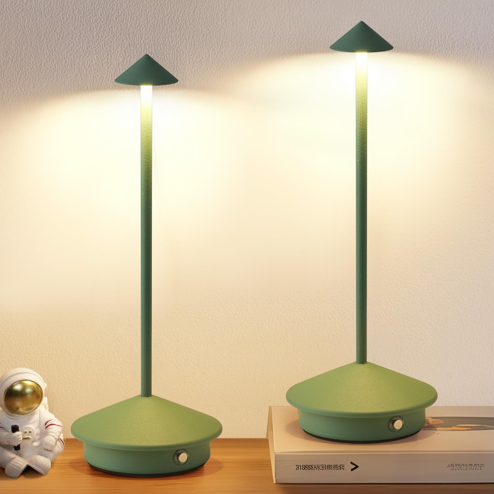 NEWSEE Modern Cordless Table Lamp Set of 2  Portable LED Desk Lamps  4000mAh Rechargeable Battery Operated Lighting for Bedroom Dining Room Restaurant Coffee Shop Camping Night Light (Green)