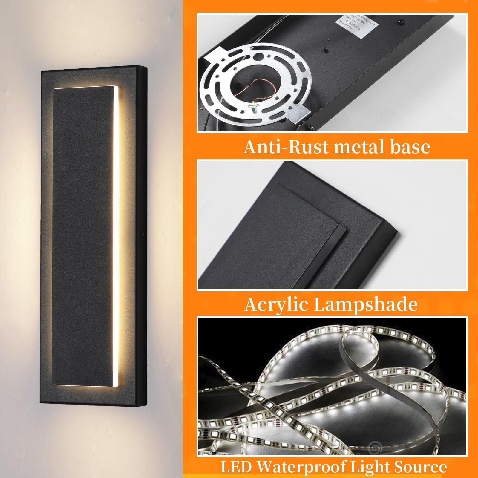 Zsmaiku 2 Packs Waterproof Wall Sconce, Modern Outdoor Lights, 3000K Warm White, Black