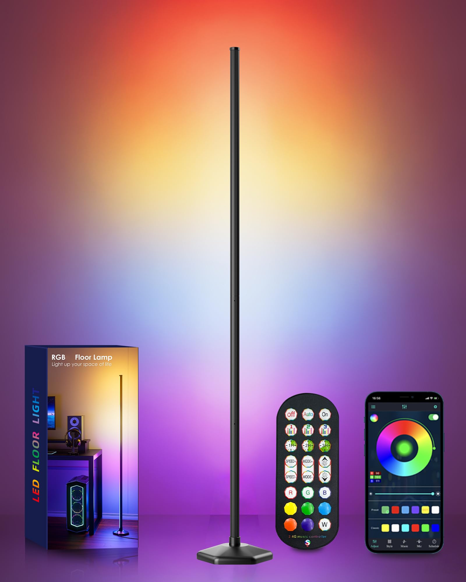 boostool Corner LED RGB Floor Lamp, Smart Dimmable Corner Light with Music Sync, Color Changing Ambient Lighting with App and Re