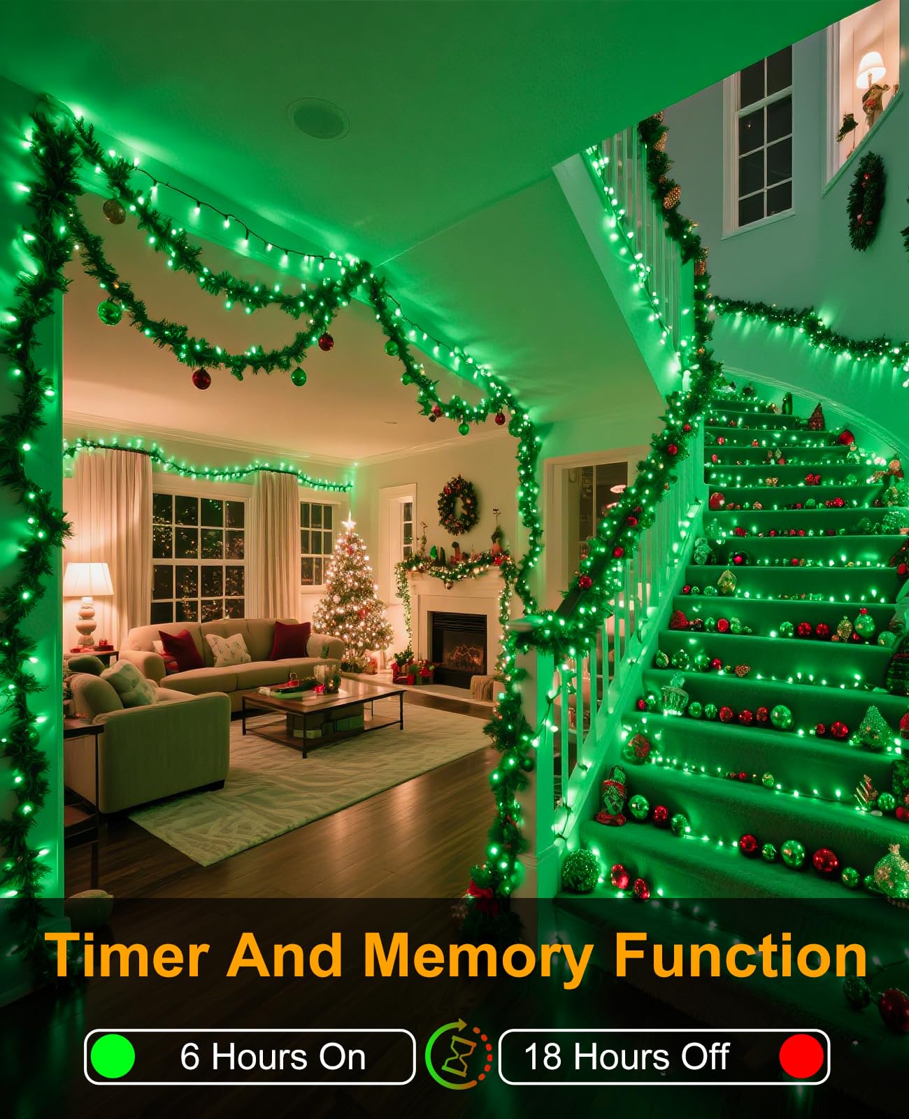 197Ft 600 Led Christmas Lights Outdoor  Plug In Christmas Tree Lights 8 Modes  Waterproof Green Wire String Twinkle Lights For Indoor Bedroom House Patio Garden Party Holiday Decorations  Green
