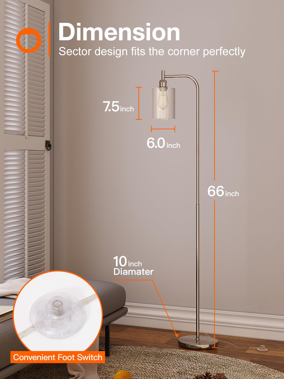 Addlon Floor Lamps For Living Room With Glass Lampshade, Modern Bright Floor Lamp With Led Bulbs Industrial Standing Lamp For Be