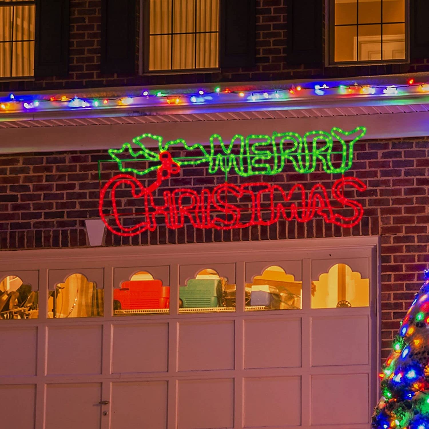 LAMPHOME Outdoor Christmas Neon Motif Decoration - 48in 504 LED Green & Red - Waterproof with UL Adaptor