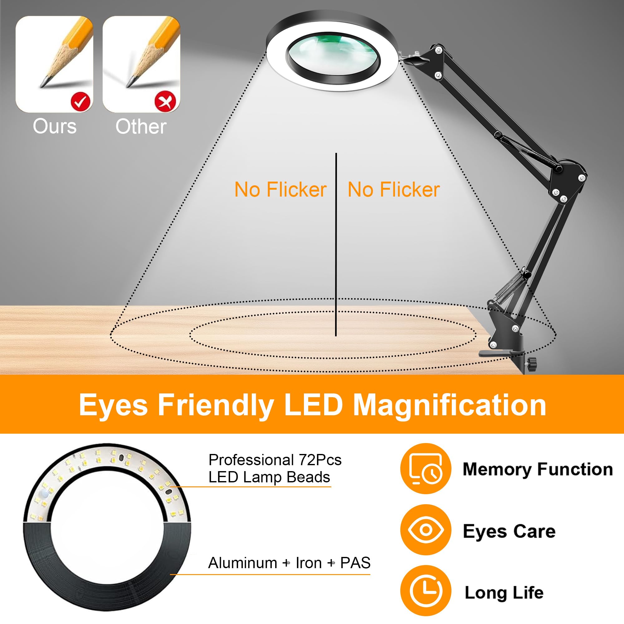 Hviww 10X Magnifying Glass With Light And Stand, 2-In-1 Led Magnifier Desk Lamp, 3 Color Modes 10 Level Dimmable, Hands-Free Lig