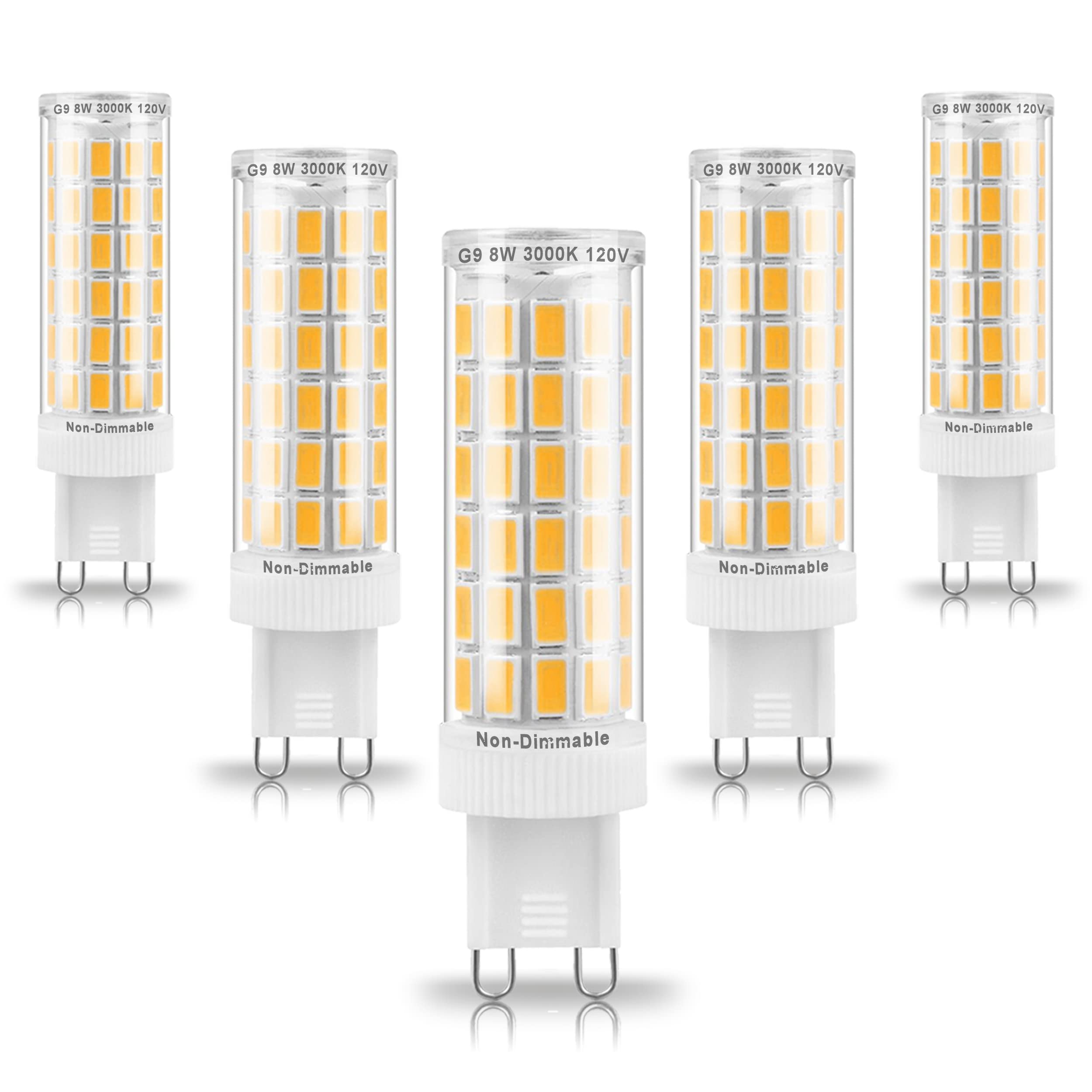 Ziomitus G9 LED Bulbs 8W Bi-pin 3000K Warm White, 1000lm, 5 Pack, Ceramic, Non-Flicker
