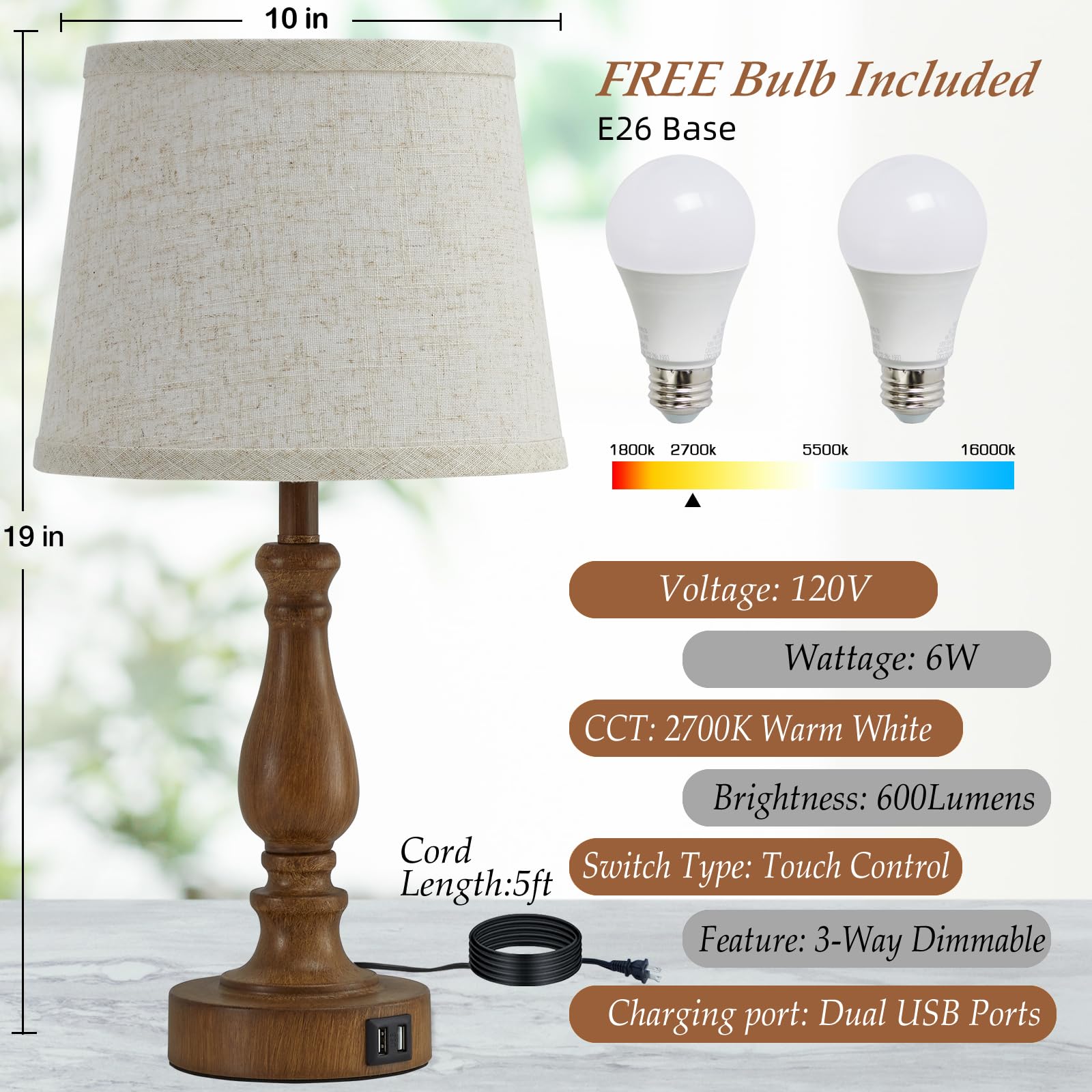 Ejiaxin Classical Table Lamps For Bedrooms Set Of 2 - Touch Bedside Lamps With Dual Usb Ports, 3 Way Dimmable Nightstand Lamps F