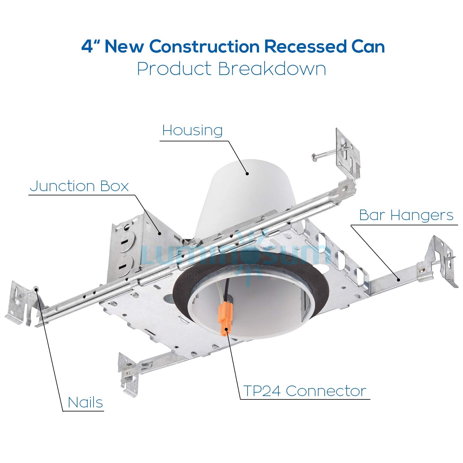 Luminosum 4 Inch New Construction Recessed Can, Air Tight Ic Housing, With Tp24 Connector And E26 Socket, Ul-Listed, 8-Pack