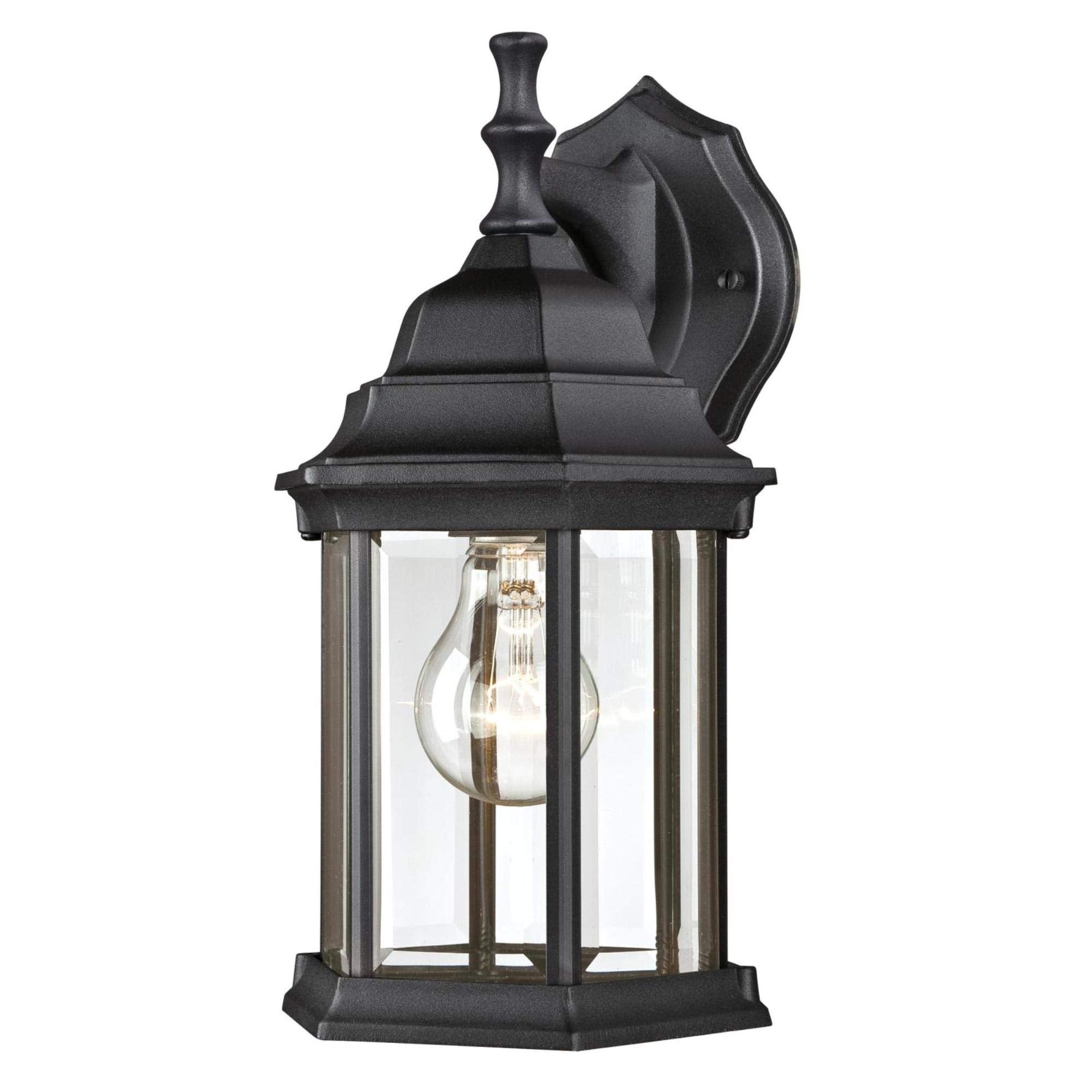 Westinghouse 6783100 One-Light, Textured Black Finish On Cast Aluminum With Clear Beveled Glass Panels Exterior Wall Lantern