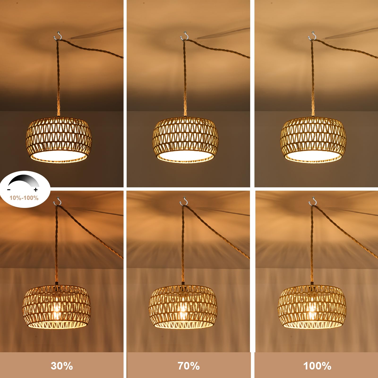 Alaislyc Boho Rattan Pendant Light Fixture - 12&quot; Rustic Wicker Chandelier For Home Decor