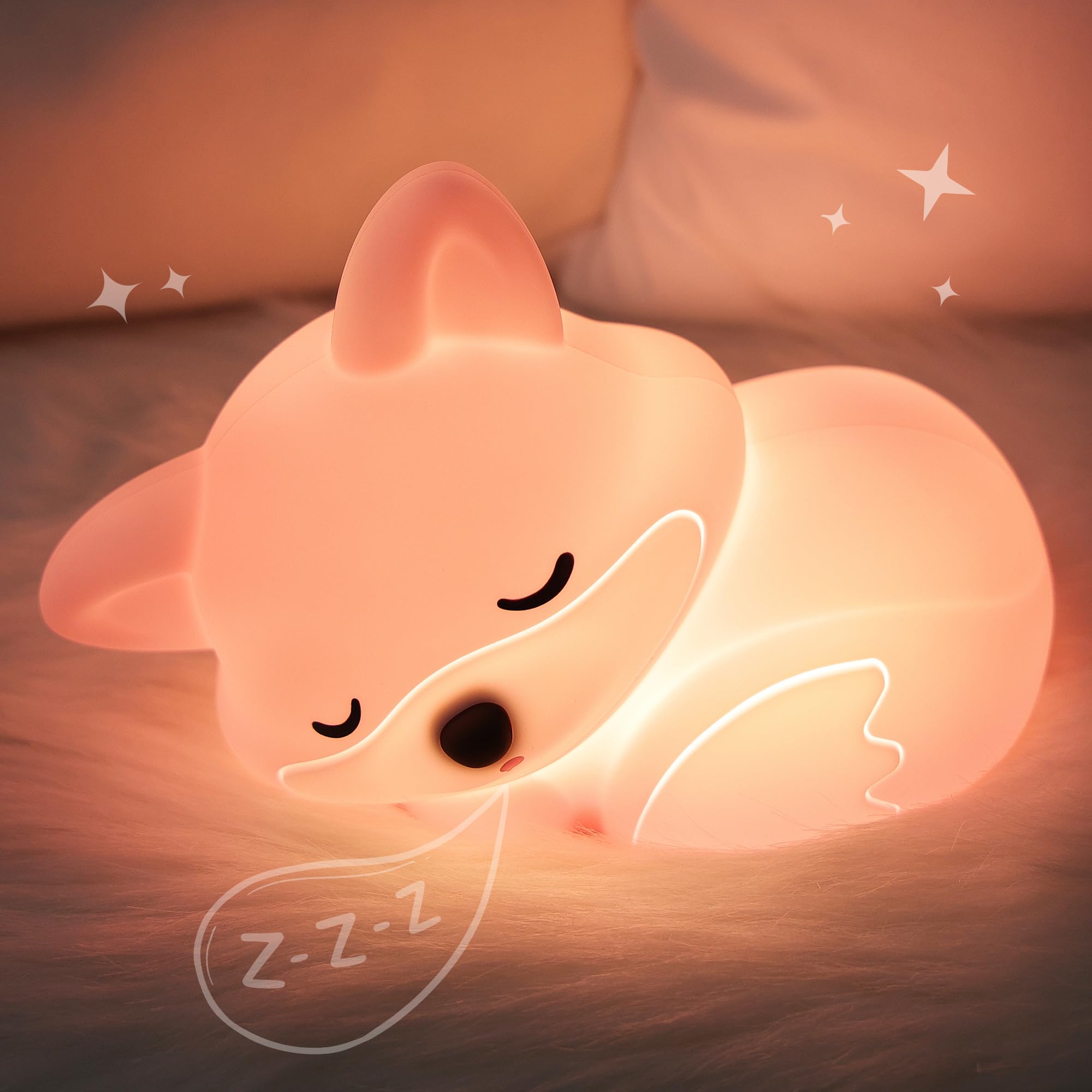 Okayera Fox Lamp For Girls  Pink Silicone Squishy Fox Shaped  20 Mins Auto-Off Rechargeable Dimmable Night Light  Fox Gifts For Nursery Baby Girl Women  Christmas Idea