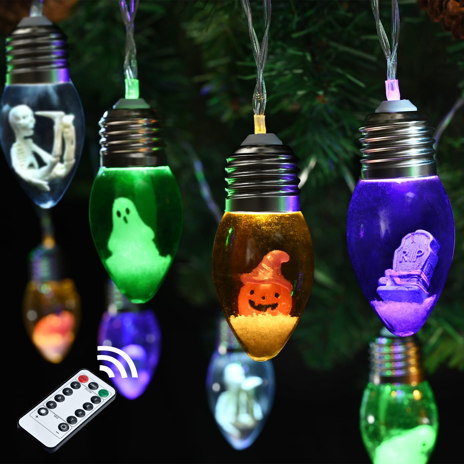 2 Pack 16.4FT Halloween Bulb String Lights Indoor, Halloween Light Indoor, Snow Globe String Lights Battery Operated with 24 Spo