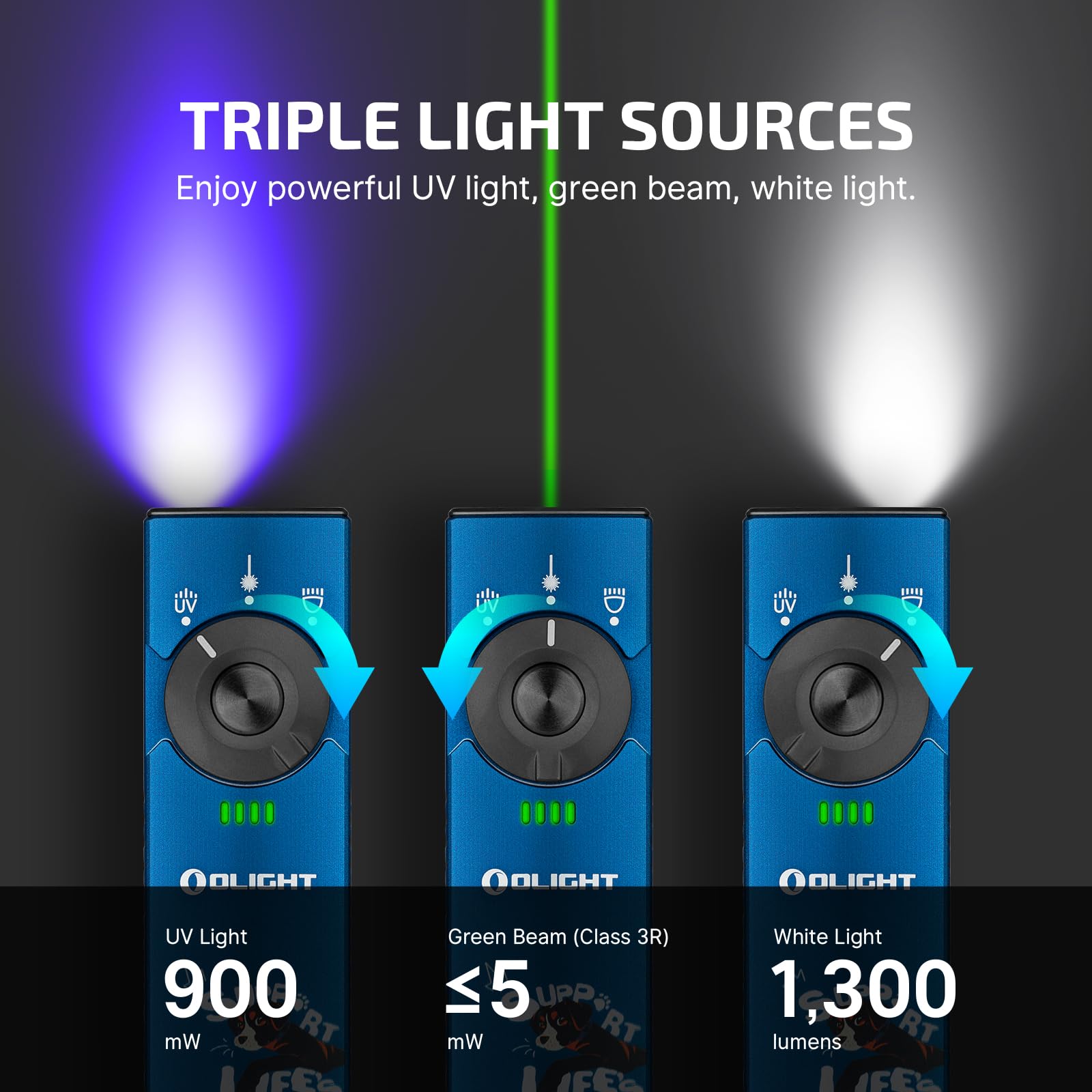 OLIGHT Arkfeld Pro EDC Flashlight, 1300 Lumens, UV & Green Beam, Blue Paw Edition