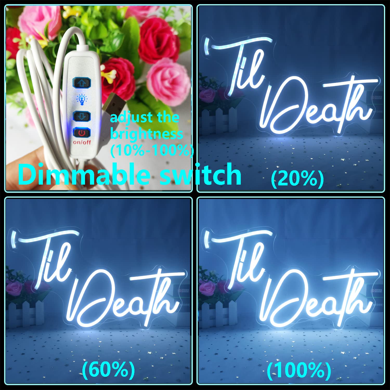 GMMLLG Til Death Neon Sign - Dimmable LED Wall Decor, White Acrylic, Strong Transparent Backboard