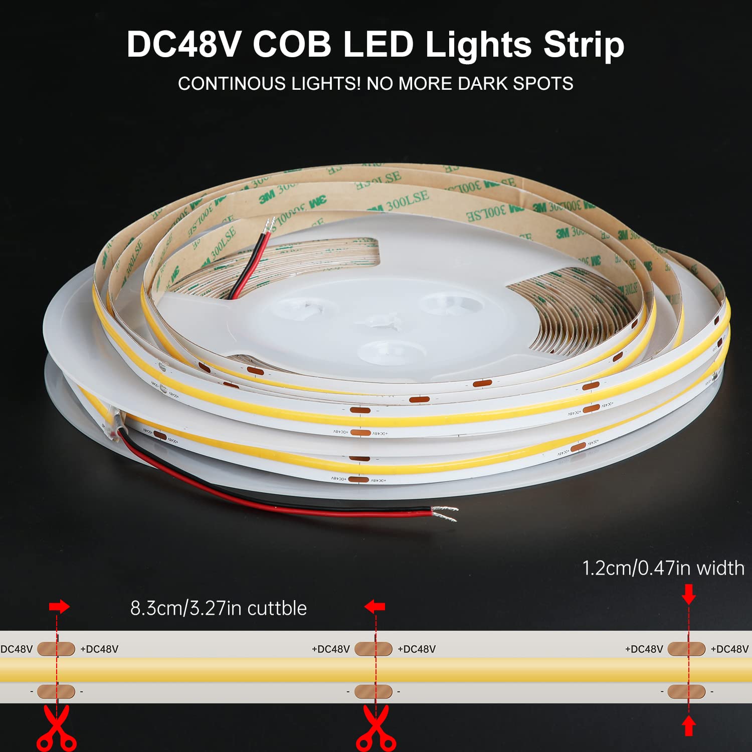 COB LED Strip Lights, 65.6ft/20m 3000K Led Lights Strip, 504LEDS/M DC48V LED Rope Lights, CRI90+ Flexible and 3M Tape Light for