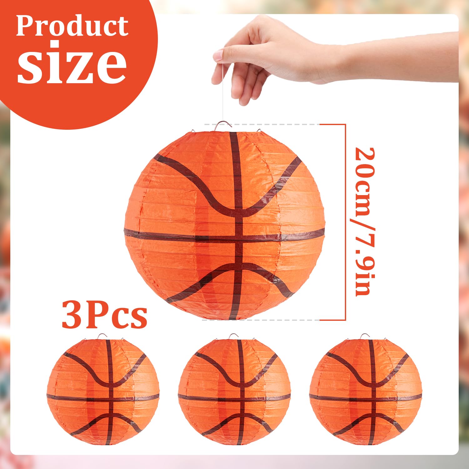 Easy Joy 3 Pcs 8'' Basketball Party Decorations Basketball Lanterns Basketball Paper Lanterns Basketball Hanging Lanterns Creati