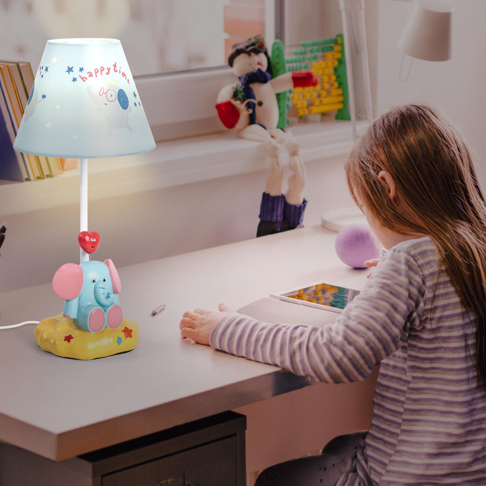 Herbestbay Kids Table Lamp, Adorable Loving Elephant Style Desk Lamp, 16 Inch Bedside Lamp Ideal For Kids Bedroom Decor, Include