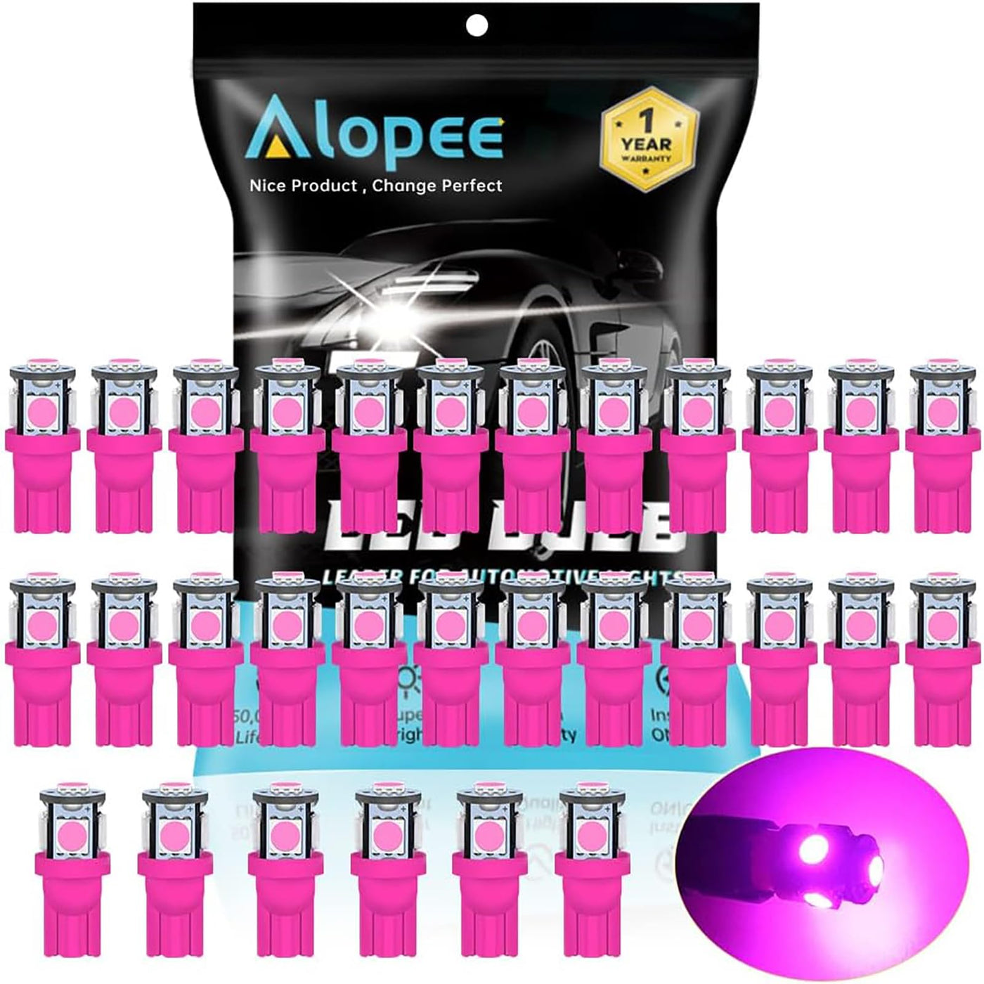 Alopee 194 LED Light Bulb T10/194/168 5050 5SMD Purple 30 Pack for Car ...