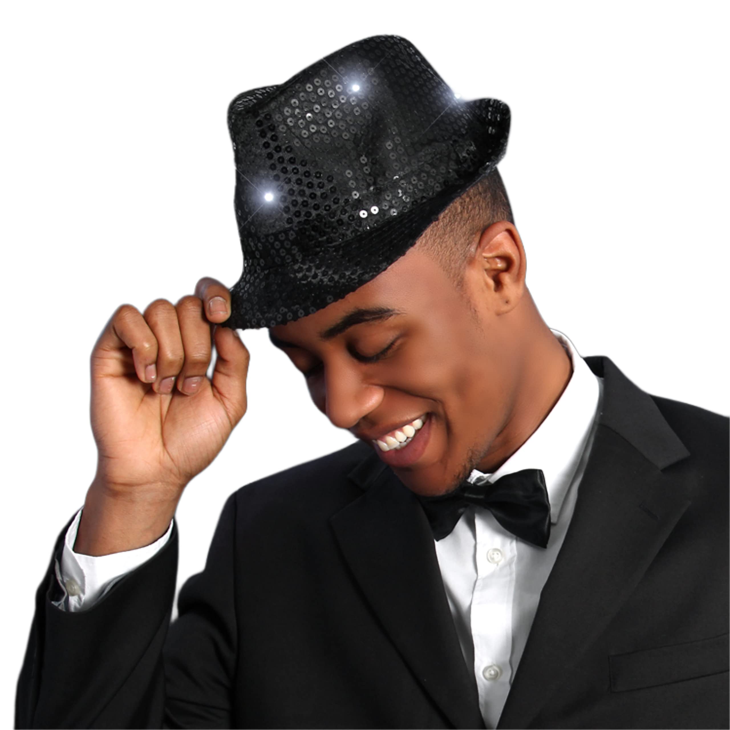 blinkee Light Up Black Fedora Hat, Satin Sequins, Small, Black, Model 3995300