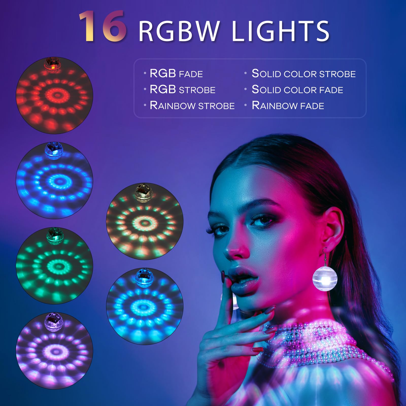Rahan Led Earrings Disco Ball 16 Colors Light,Rechargeable Light Projecting Light Up Earrings For Women Dance Party Halloween Costume Accessories