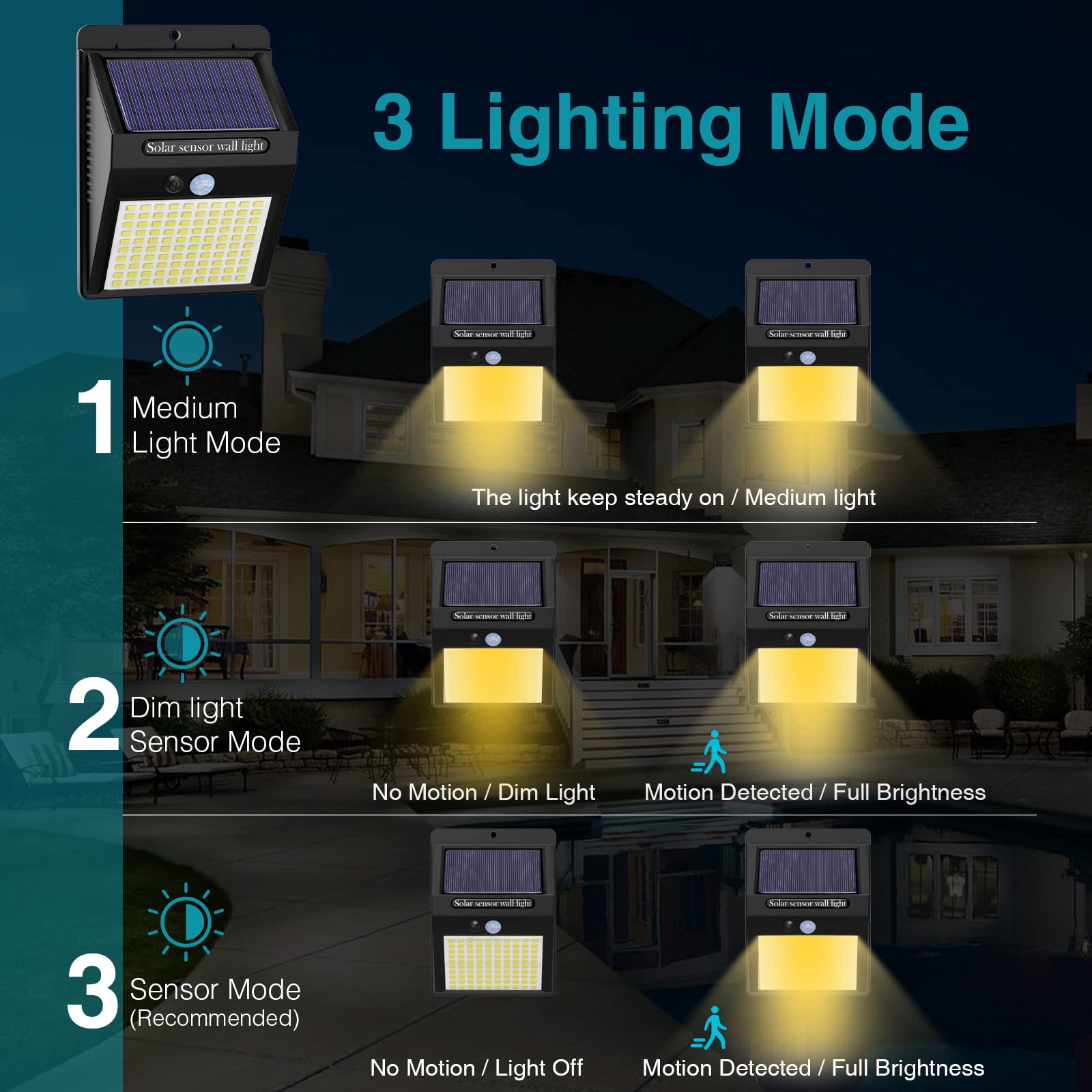 4 Pack Solar Motion Lights Outdoor, 3 Modes/100Led Solar Security Lights Wireless Ip65 Waterproof Solar Wall Lights Outdoor Ligh