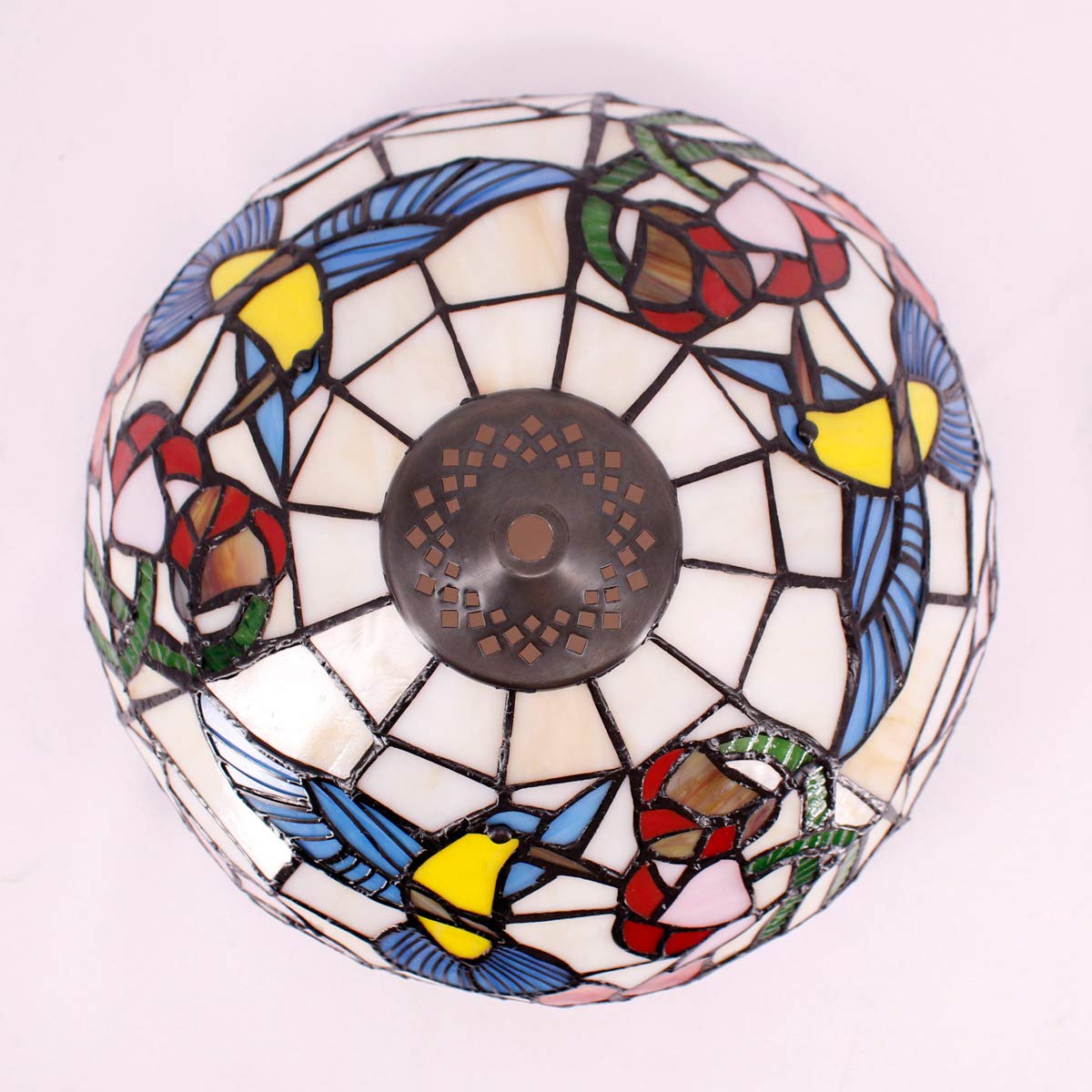 WERFACTORY Tiffany Lamp Shade Replacement - 12x6 Inch Cream Amber Stained Glass Hummingbird - S101 Series for Table/Pendant Light